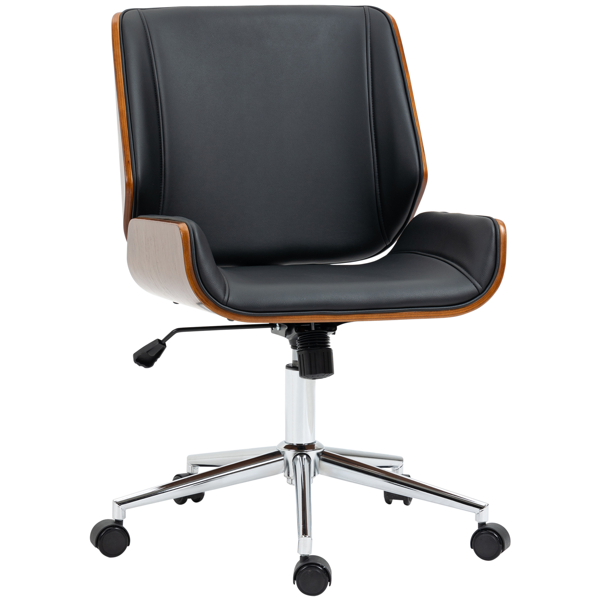 TEMU Vinsetto Chaise de Bureau Fauteuil de Bureau Ergonomique Design Vintage Hauteur réglable pivotant 360 piètement chromé revêtement Coque en Bois