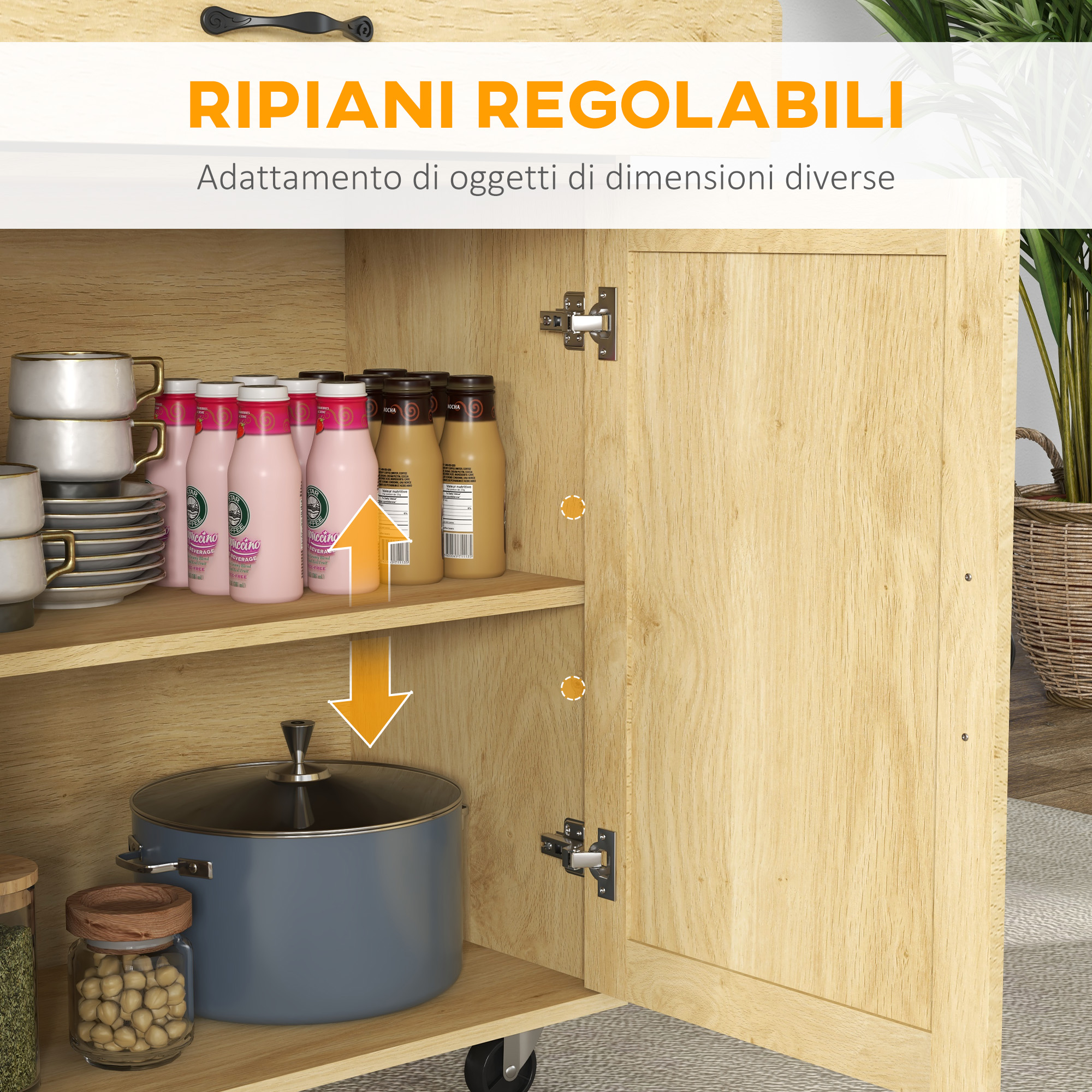 da cucina con piano pieghevole,   da cucina stile boho con  , armadietto e portaspezie in legno e rattan dettagli 3