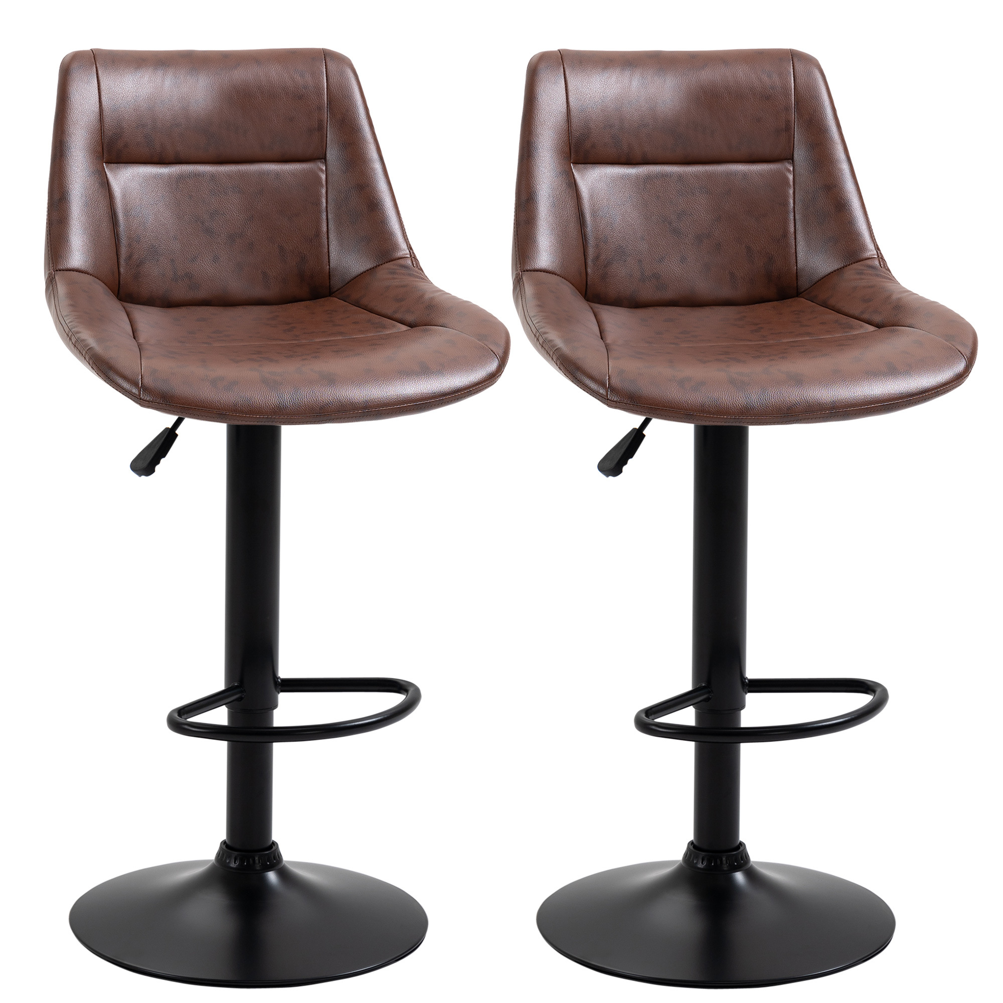 TEMU HOMCOM Lot de 2 tabourets de Bar Vintage réglable pivotant avec -Pied revêtement synthétique Marron Effet Vieilli