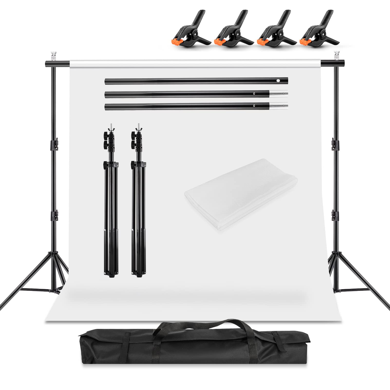 TEMU Backdrop Stand Kit 2 2m(6.5 6.5ft) Adjustable Background Support Stand Backdrop Support Kit With X 1.6m White Photography Backdrop Carrying Bag