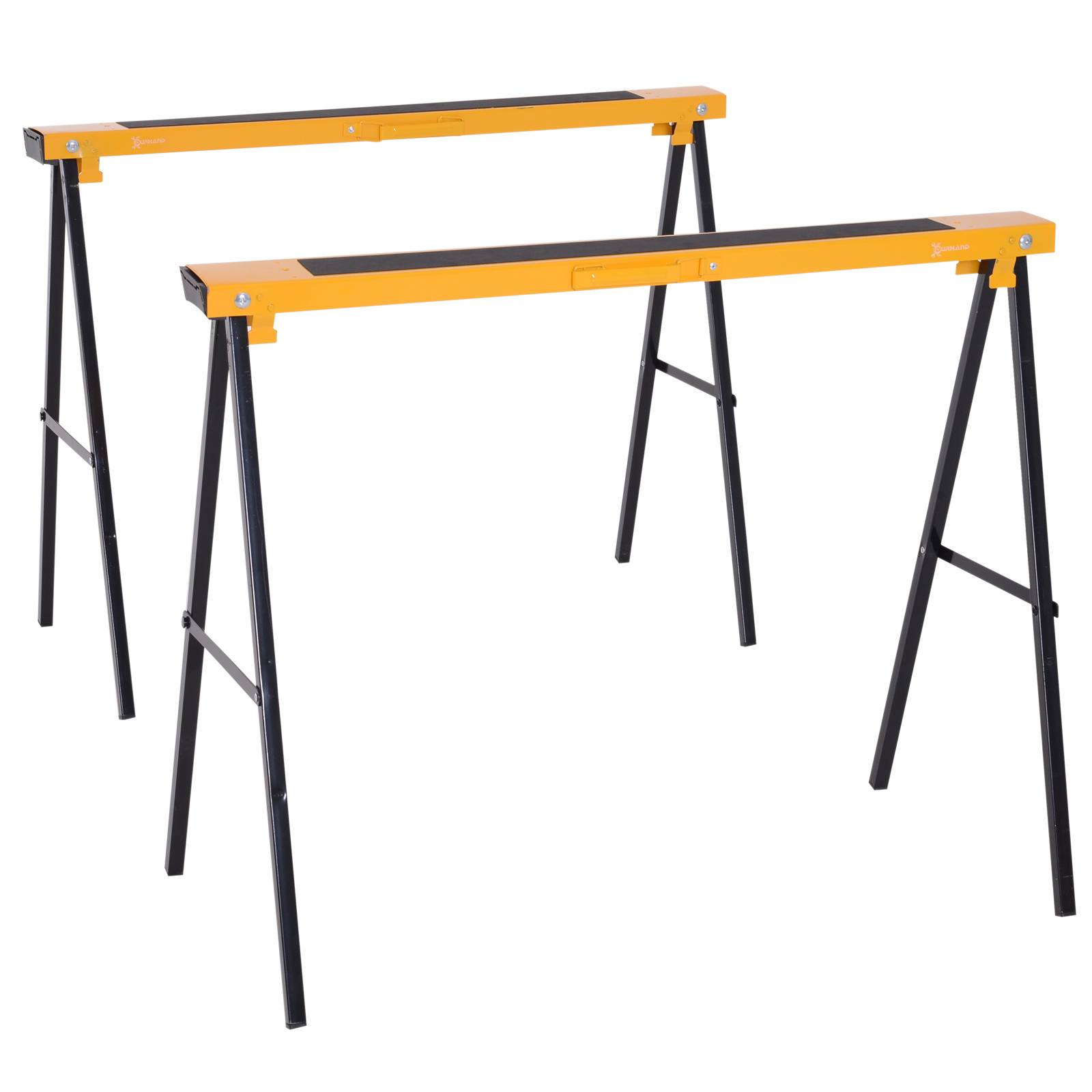 TEMU DURHAND Lot de 2 tréteaux pliables compactes poignée transport dim. 100L x 50l x 76H cm surface antidérapante métal noir jaune