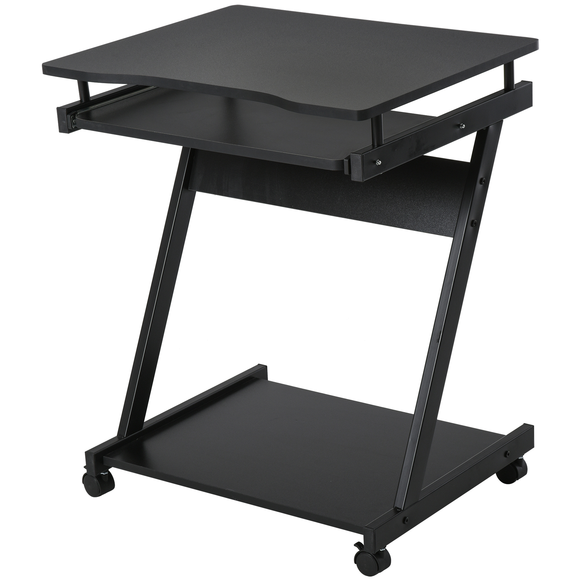 TEMU Homcom Computer Desk On Wheels - - Computer Table - Sliding Keyboard Tray + Shelf - Black