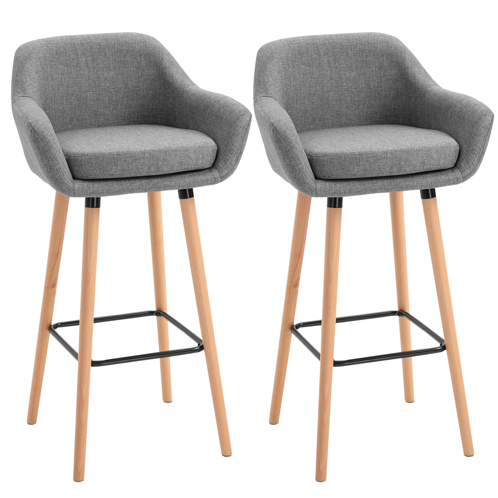TEMU HOMCOM Tabourets de Bar Design scandinave - Lot de 2 tabourets de Bar Grand Confort avec -Pieds et accoudoirs - Bois Lin foncé