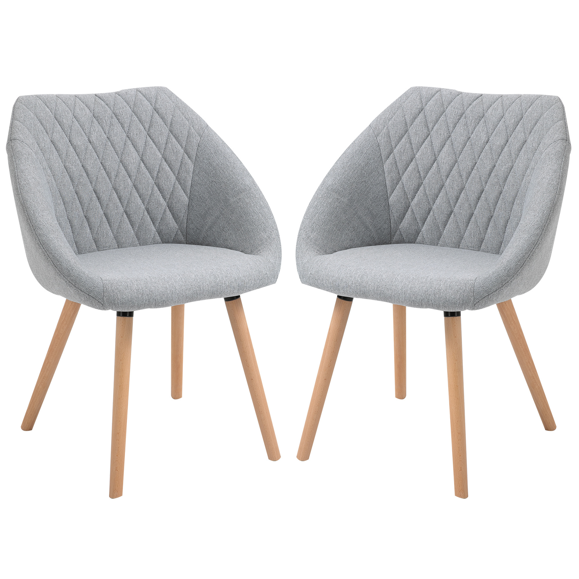 Image of Homcom Set Of 2 Dining Chairs - Tapered Wood Legs - Ergonomic Backrest And Armrests With Grey Linen Seat
