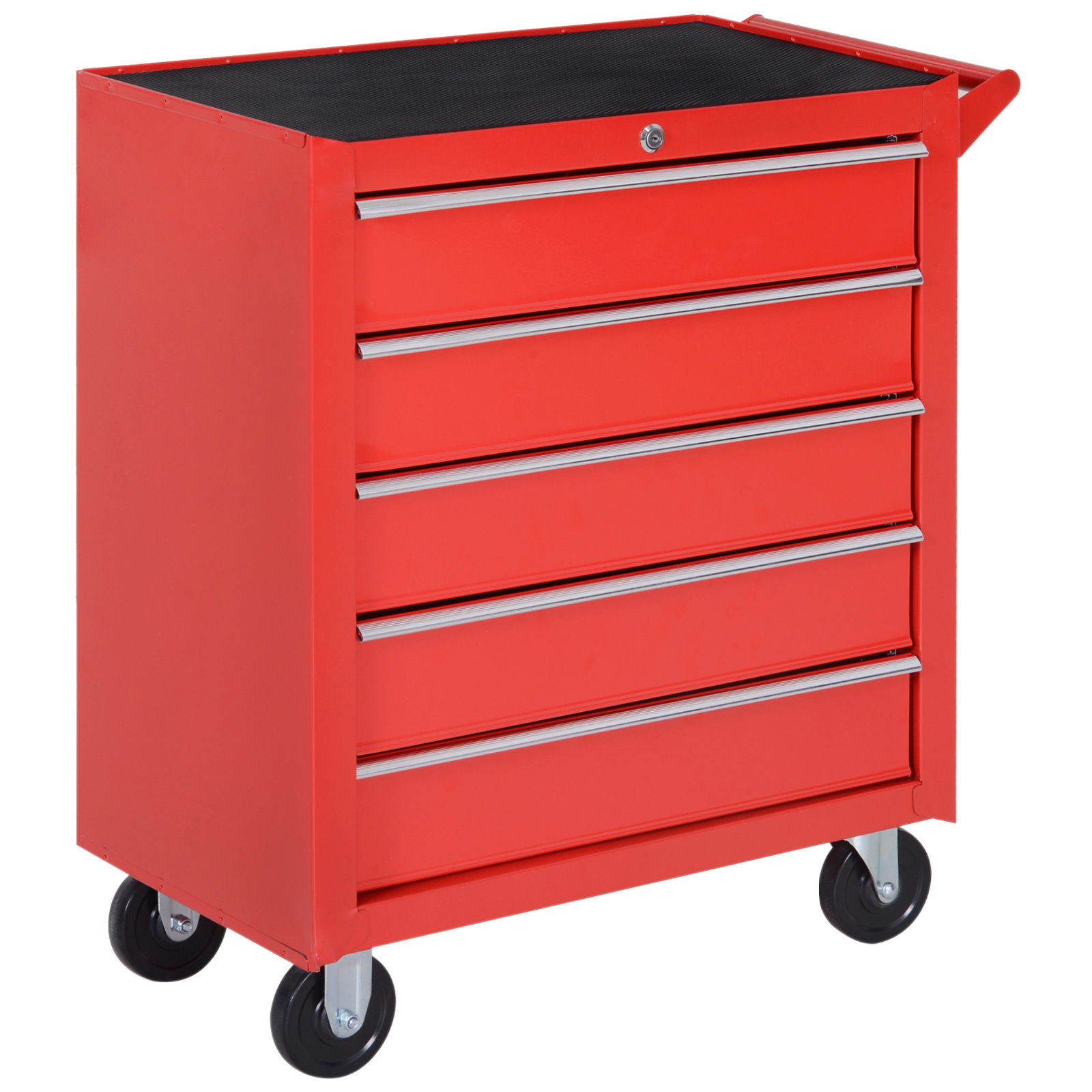   steel workshop rolling tool cabinet 5 drawer tool cart on wheels scratch resistant workshop tool box lockable 2 keys red
