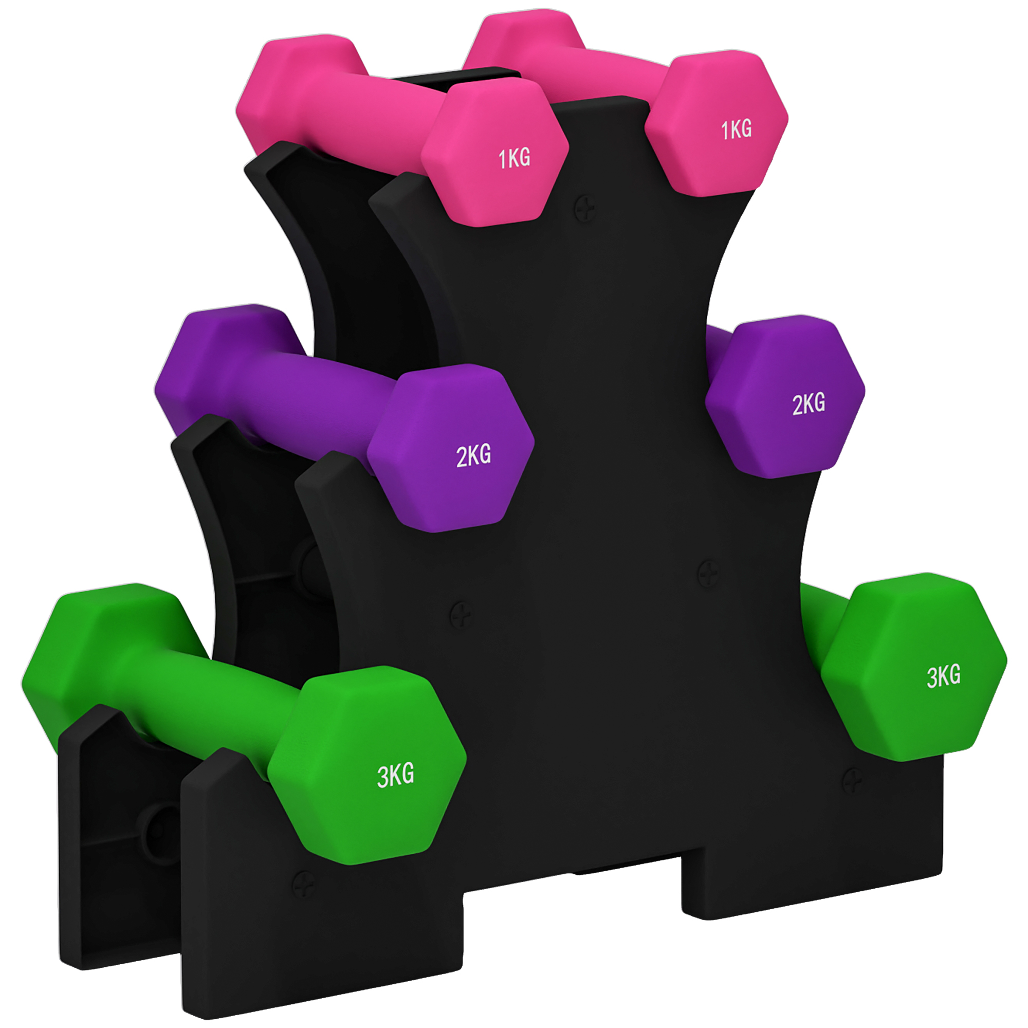 TEMU Sportnow Dumbbell Set 2 X1kg 2 X2kg 2 X3kg Hexagonal Dumbbell Set With Storage Rack For Exercise Home Gym Training Multicolor