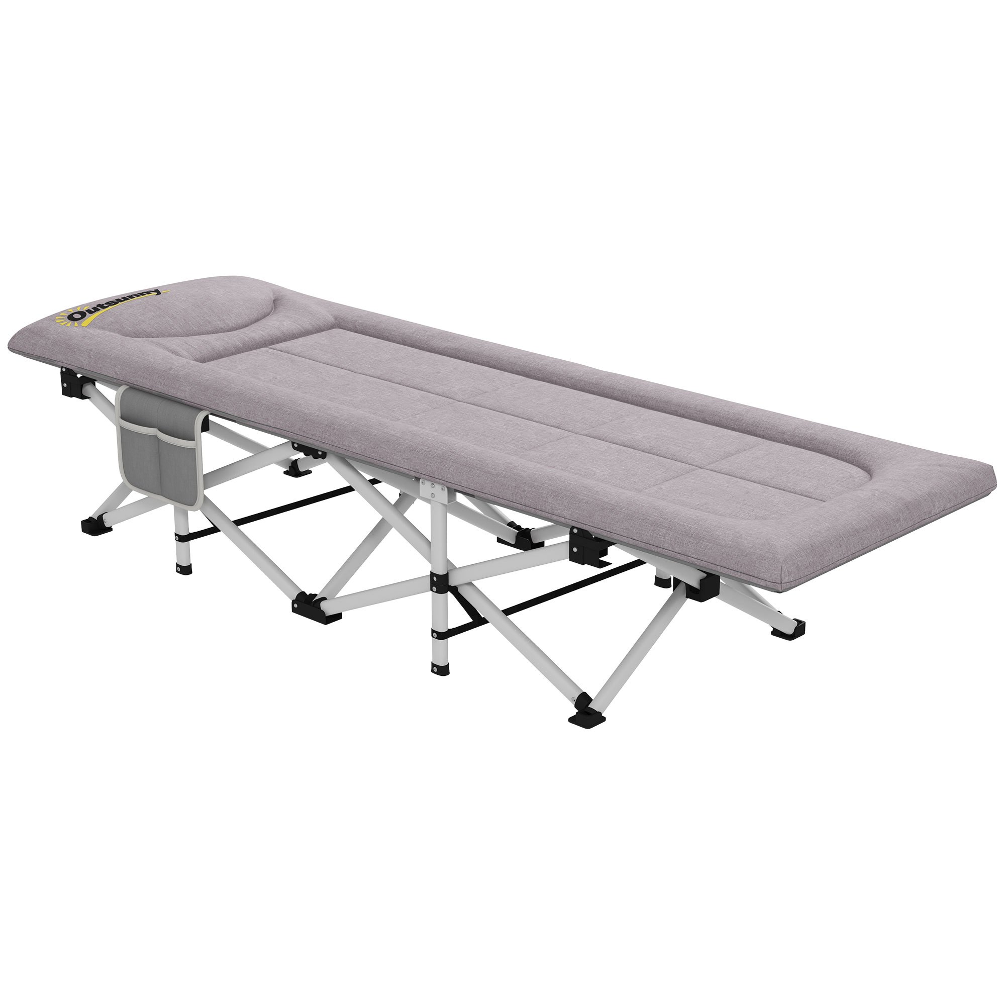 Image of Outsunny Folding Camping Bed With Bunk Mattress, Lounge Chair, Integrated Storage Bag Dim. 200l X 65l X 42h Cm Gray