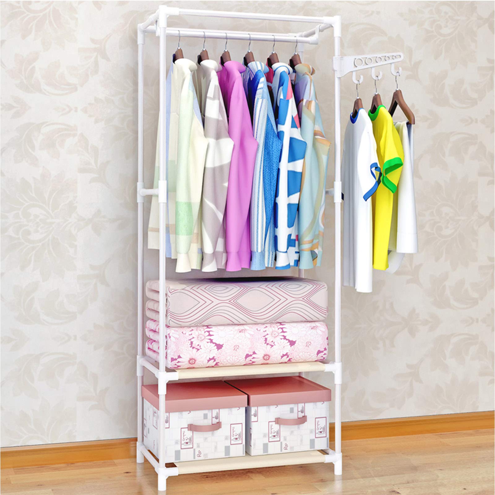 TEMU Clothe Rail, Clothing Rack Heavy Duty 148cm X 60cm X 35cm Freestanding Garment Rack With Hanging Rails & 2-tier Storage Shoe Shelves For Clothes