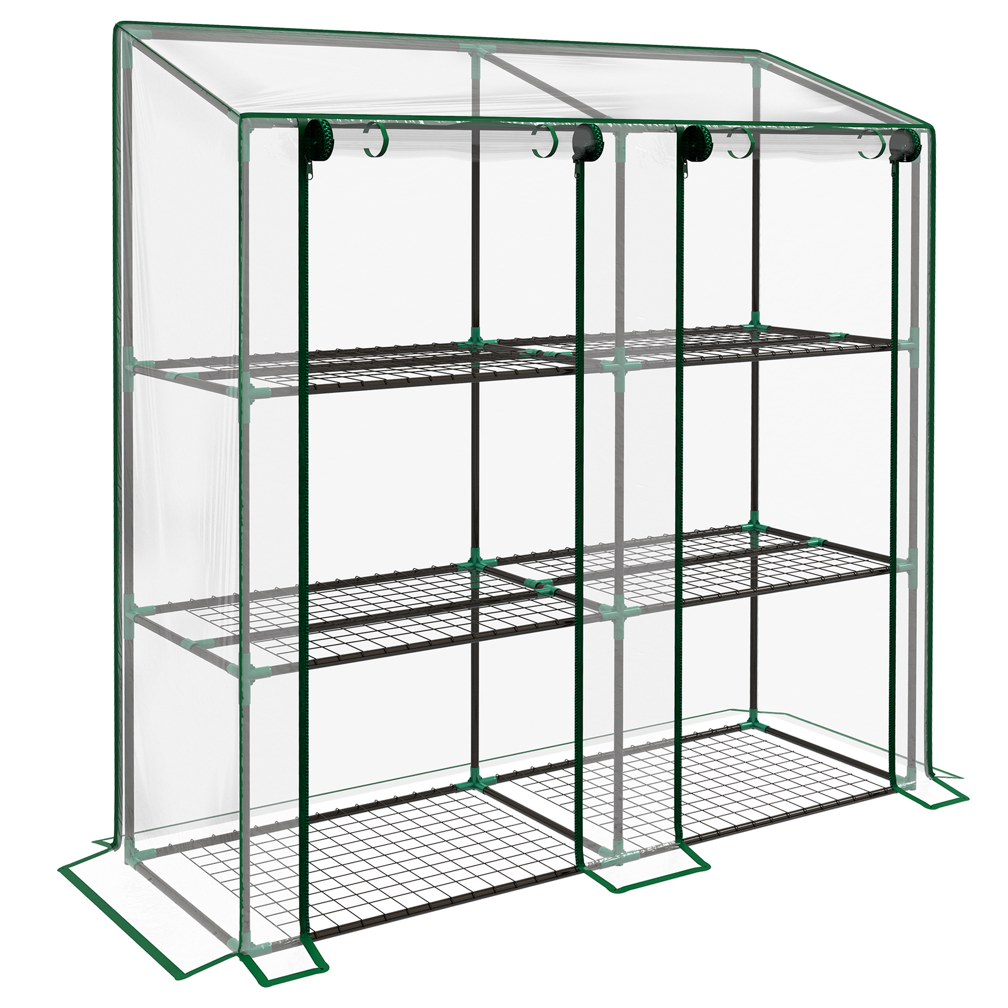 TEMU Outsunny Mini serre de niveaux avec bâche en plastique renforcée, 2 portes enroulables, 6 étagères, dim. 143L x 46l x 141/151H cm