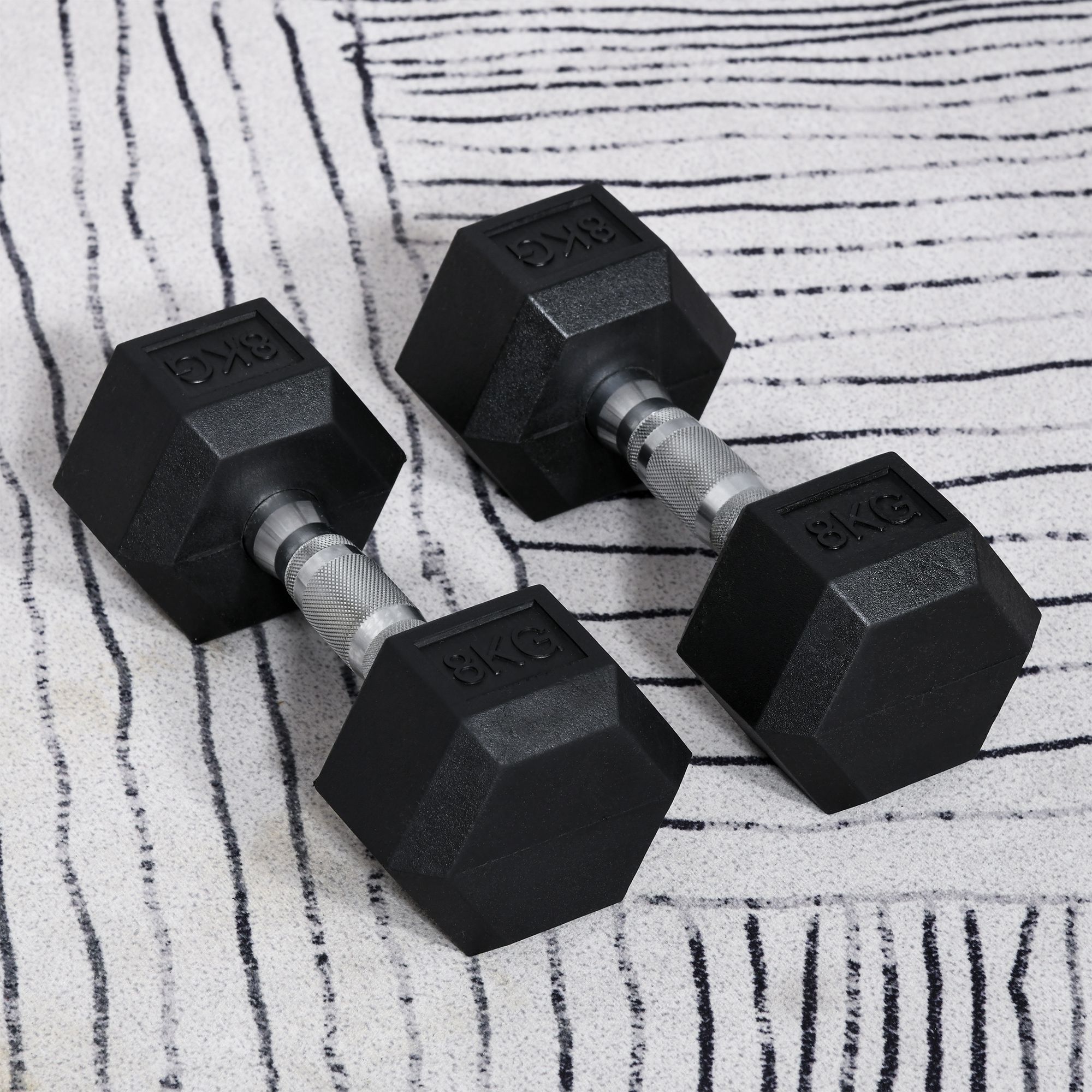 HOMCOM Hexagonal Short Dumbbell Set Total 16 Kg - Muscle Training & Weightlifting - Black Rubber Metal Visit the HOMCOM Store
