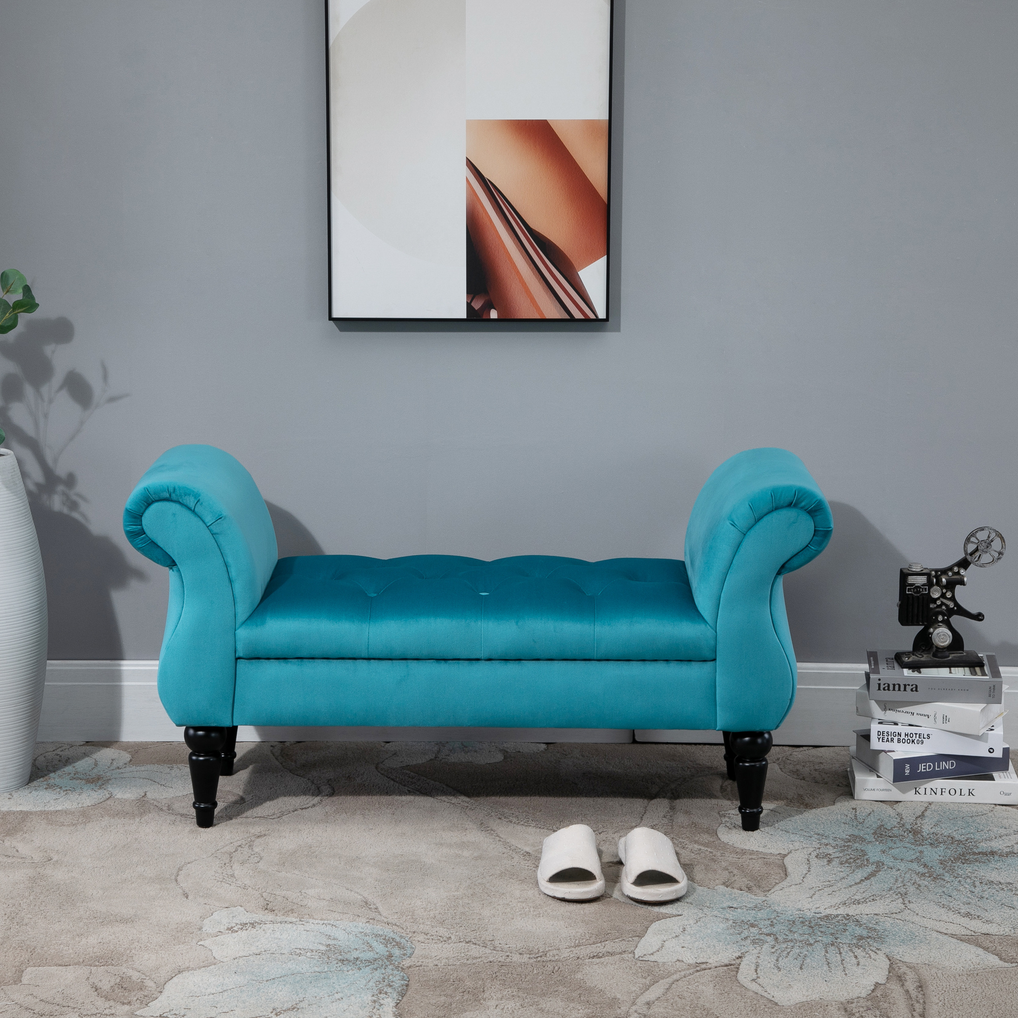 Homcom Vintage Style Bench With Cushioned Seat, Chesterfield Style Wooden Frame, Blue 117 X 40 X 58cm