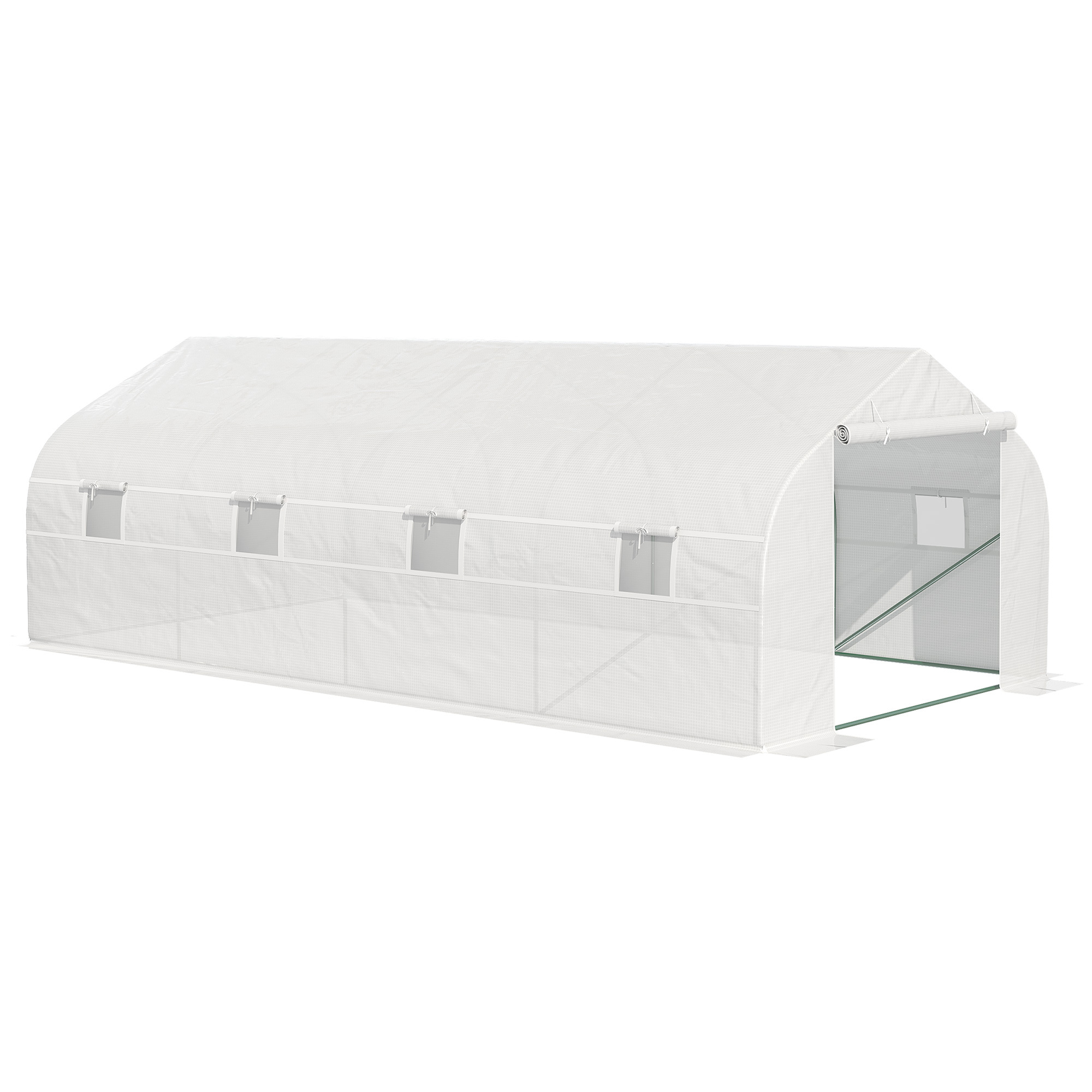 E-shop Outsunny Gartentunnel Gewächshaus dim. 6 x 3 x 2 m Tür + 8 Roll-up-Fenster Stahl PE-Planenstoff Hochdichte Weiß