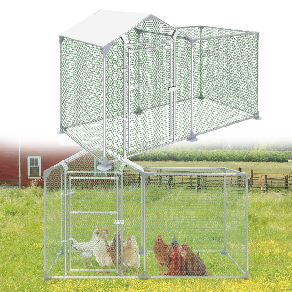 

Chicken Coop Free-range Enclosure Galvanised Steel Chicken Cage Chicken House, Poultry House Aviary For Chickens Small Animals Poultry Rabbits, 2x1x1.4m