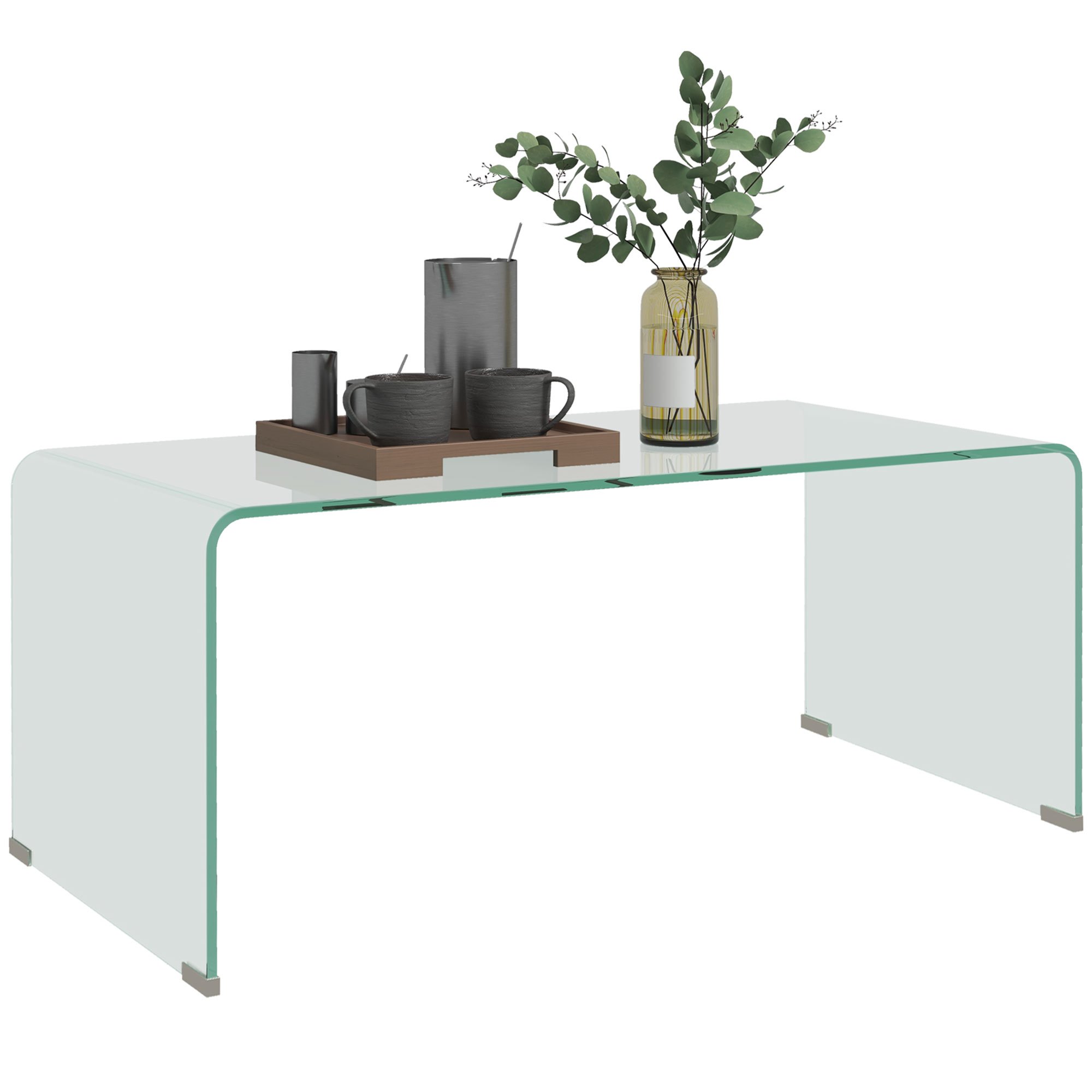 TEMU HOMCOM Table basse en verre table de salon rectangulaire design moderne en verre trempé avec bords arrondis sûrs 80 x 45 x 35 cm transparent