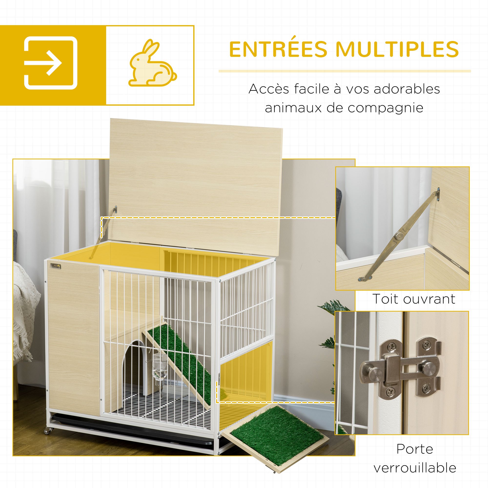 Pawhut Konijnenhok H op wielen met openklapbaar dak