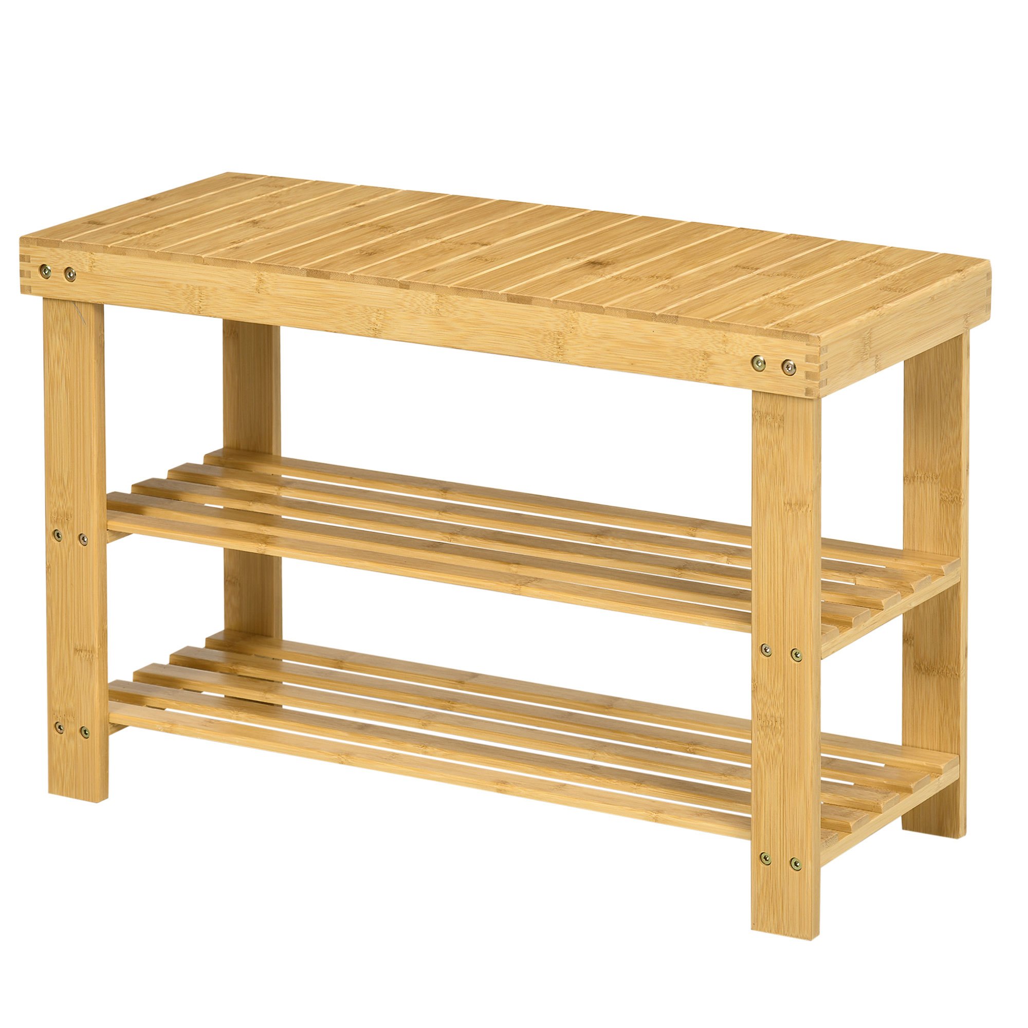 TEMU HOMCOM Banc avec rangement à Chaussures Étagère pour Entrée à 3 Niveaux en Bambou dim. 70L x 28l x 45H cm Bois Naturel