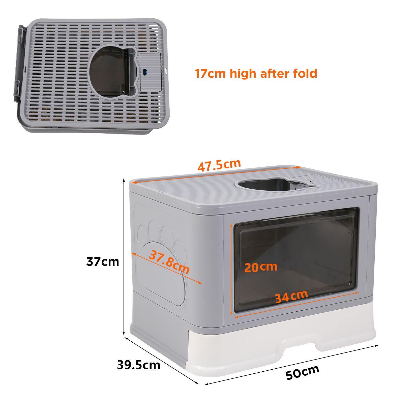 Enclosed Cat Litter Box Front Entry & Top Exit Toilet Boxes Litter Tray Drawer With Massager For Kittens, Detachable Design