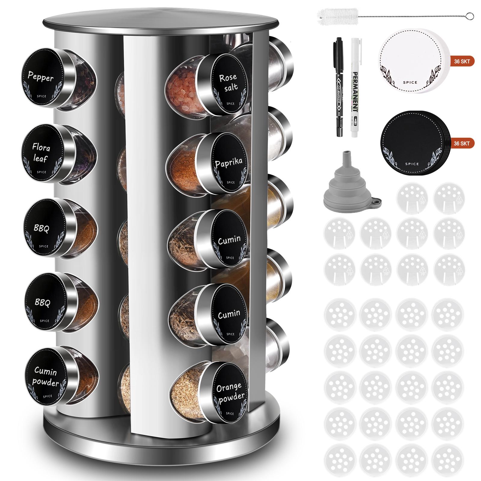 

Miorkly Round Spice Rack With 20 Spice Jars Round, 360 Rotatable Stainless Steel Spice Carousel, Spice Organizer, Spice Stand Standing, Spice Jars With Sprinkler Insert,