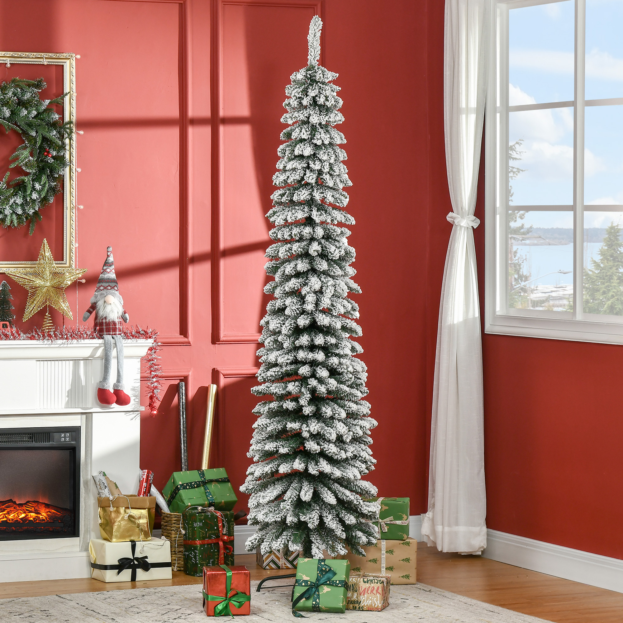 Image of Artificial Christmas Tree 210 Cm Artificial With Artificial Snow, 490 Tips Christmas Tree Christmas Decoration . Metal Stand For Indoor