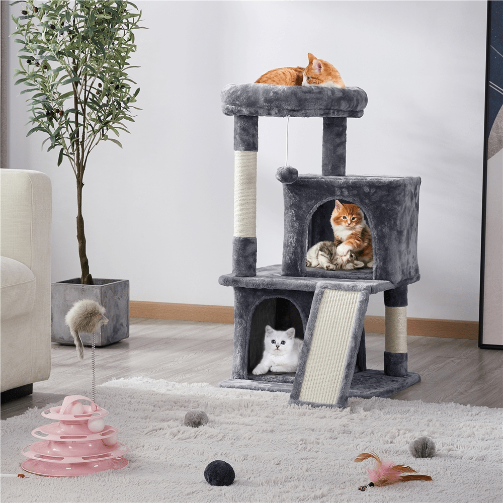 

Cat Tree Cat Tree With 2 Plush Caves Playhouse Stable Cat Scratching Ball Play Tree For Cats Scratching Furniture