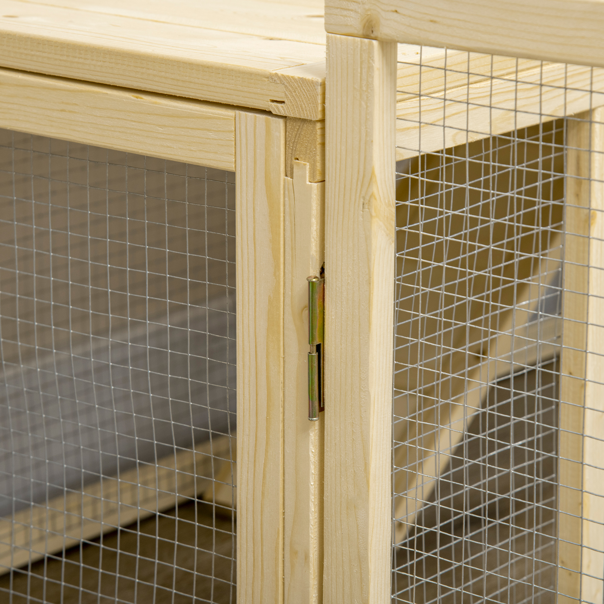PawHut Indoor Rabbit Hutch with Spruce Wood, Removable Tray, 3 Doors, and Outdoor Area, 151.5x106x97 cm, Wood Color