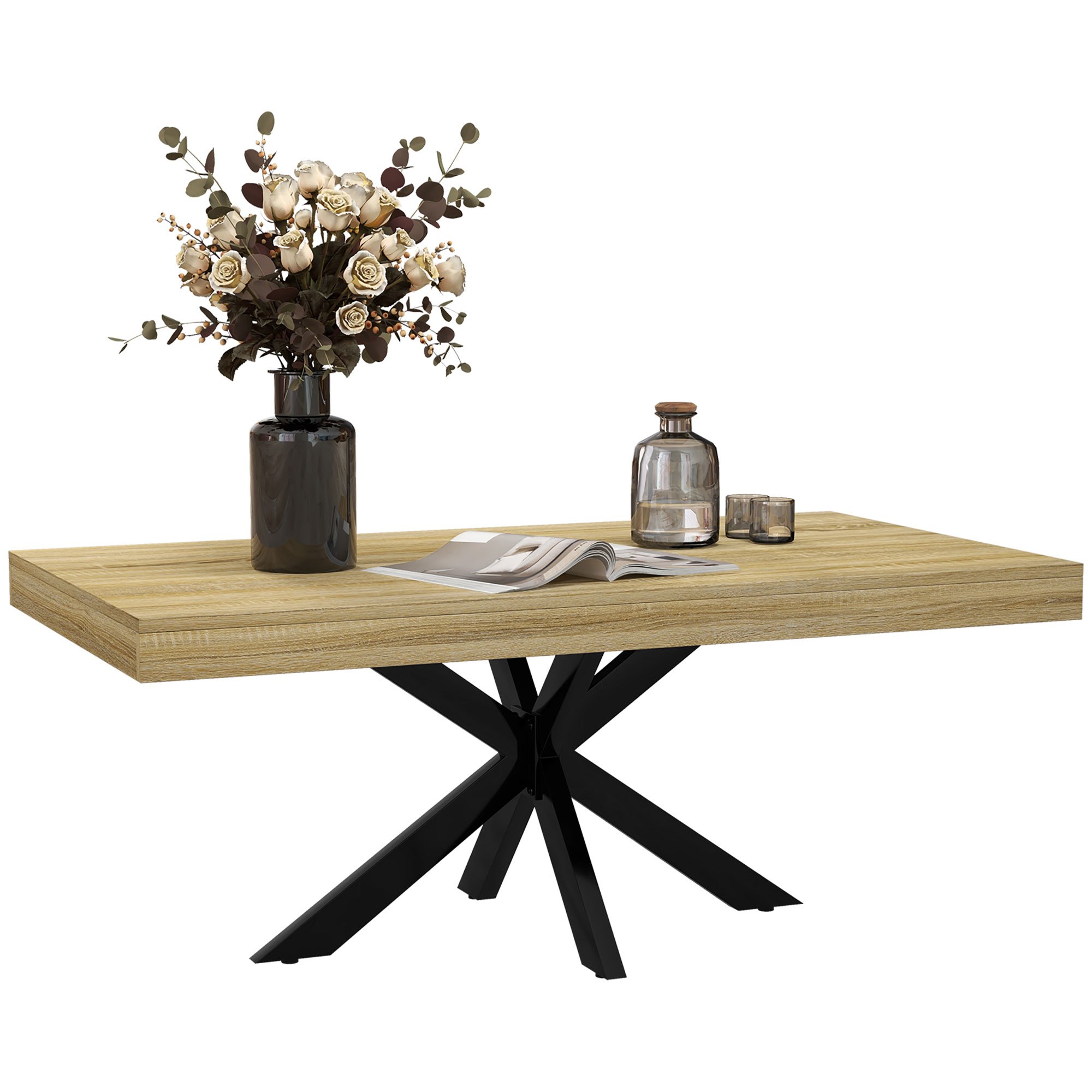 TEMU HOMCOM Mesa auxiliar rectangular de estilo industrial en metal negro con superficie de de madera - : 110 x 60 x