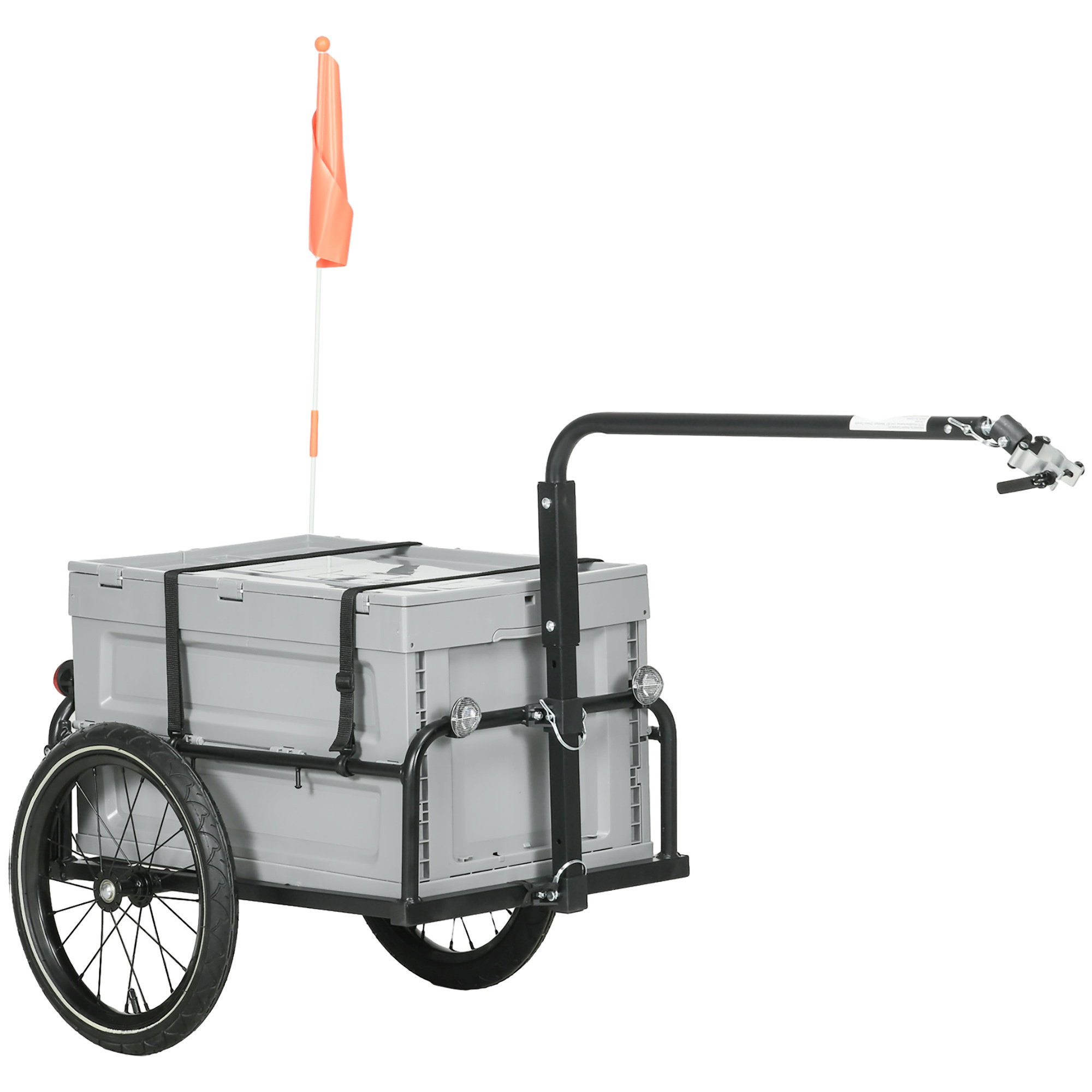 Homcom Bicycle Trolley Trailer With Removable And Foldable 65l Storage Box, Tires And Safety Reflectors, Load Of 40kg, Gray
