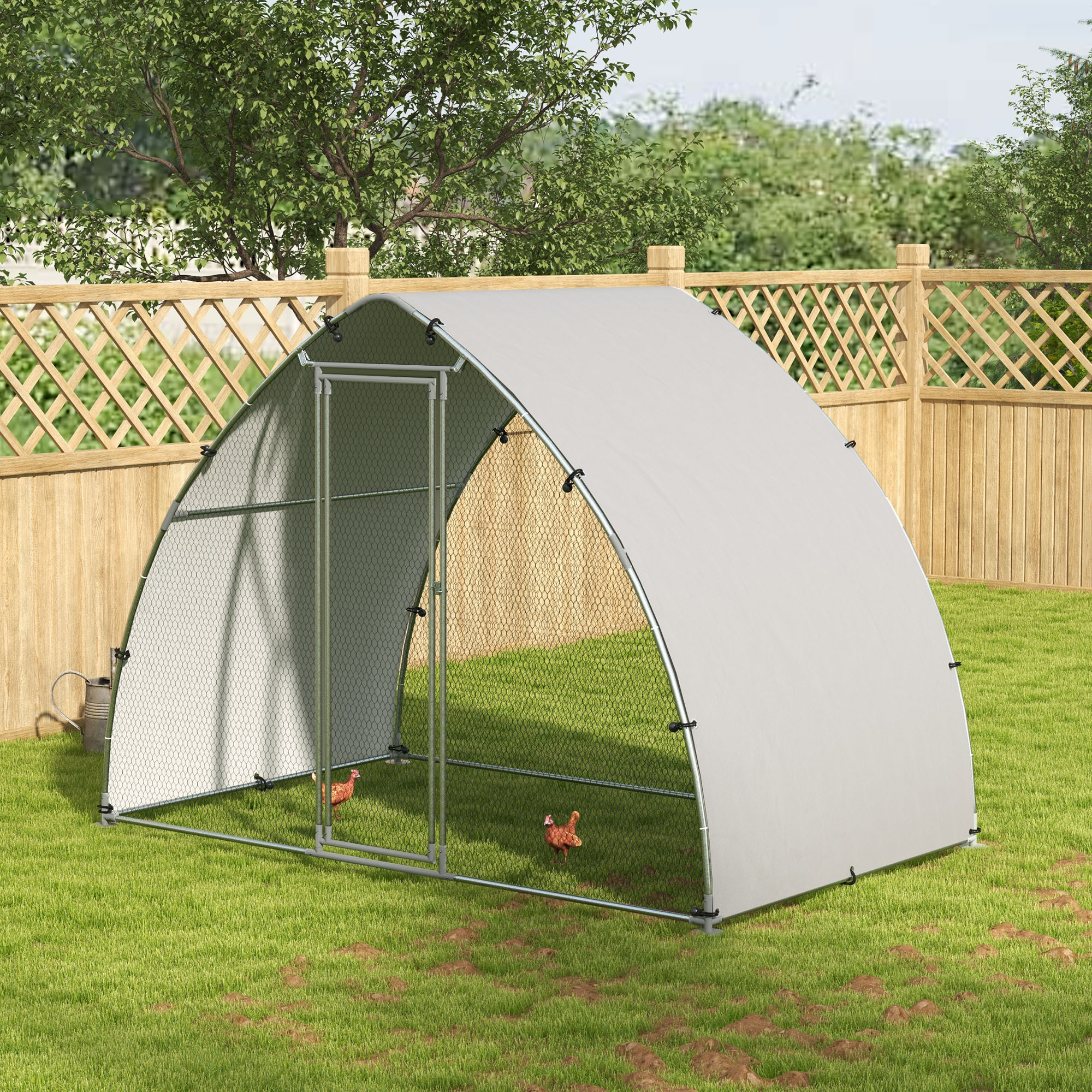 Image of Pawhut Grand Outdoor Chicken Coop Kennel Aviary Enclosure 5.75m Uv-resistant Roof, Enclosure 3.04l X 1.9w X 2.2h M, Uv-resistant Roof, Galvanized Steel, Lockable Door, Silvery