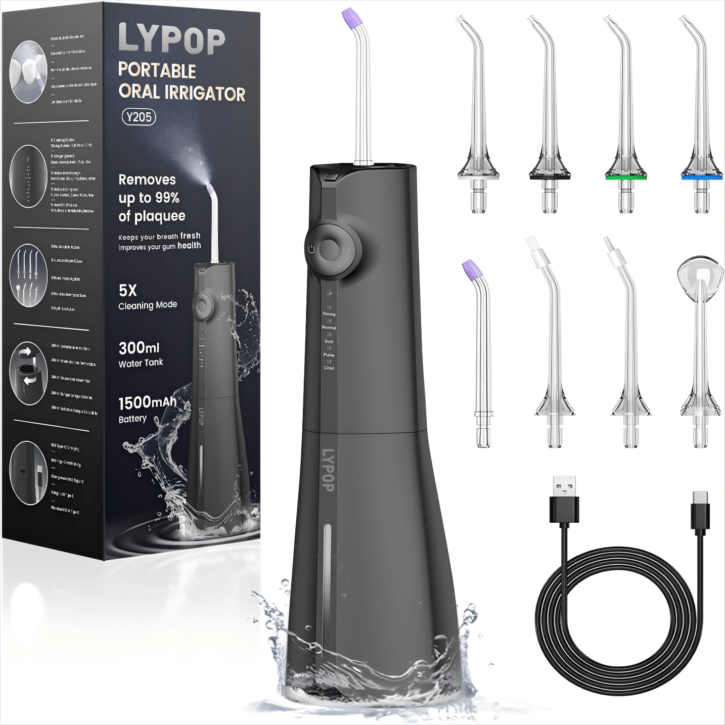 

Lypop : 8 Jet 300ml, 5 Flossers, Ipx7 Rechargeable For