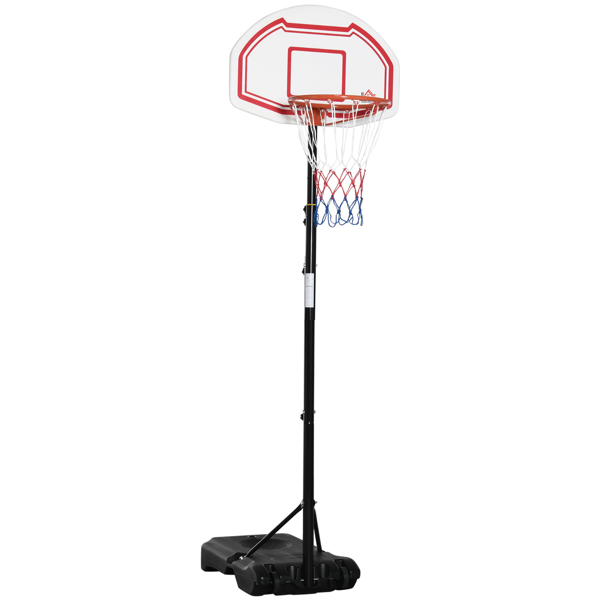 TEMU HOMCOM Panier de basket extérieur avec poteau panneau, base de lestage sur roulettes hauteur réglable 2,1-2,6 m (panier) - et rouge
