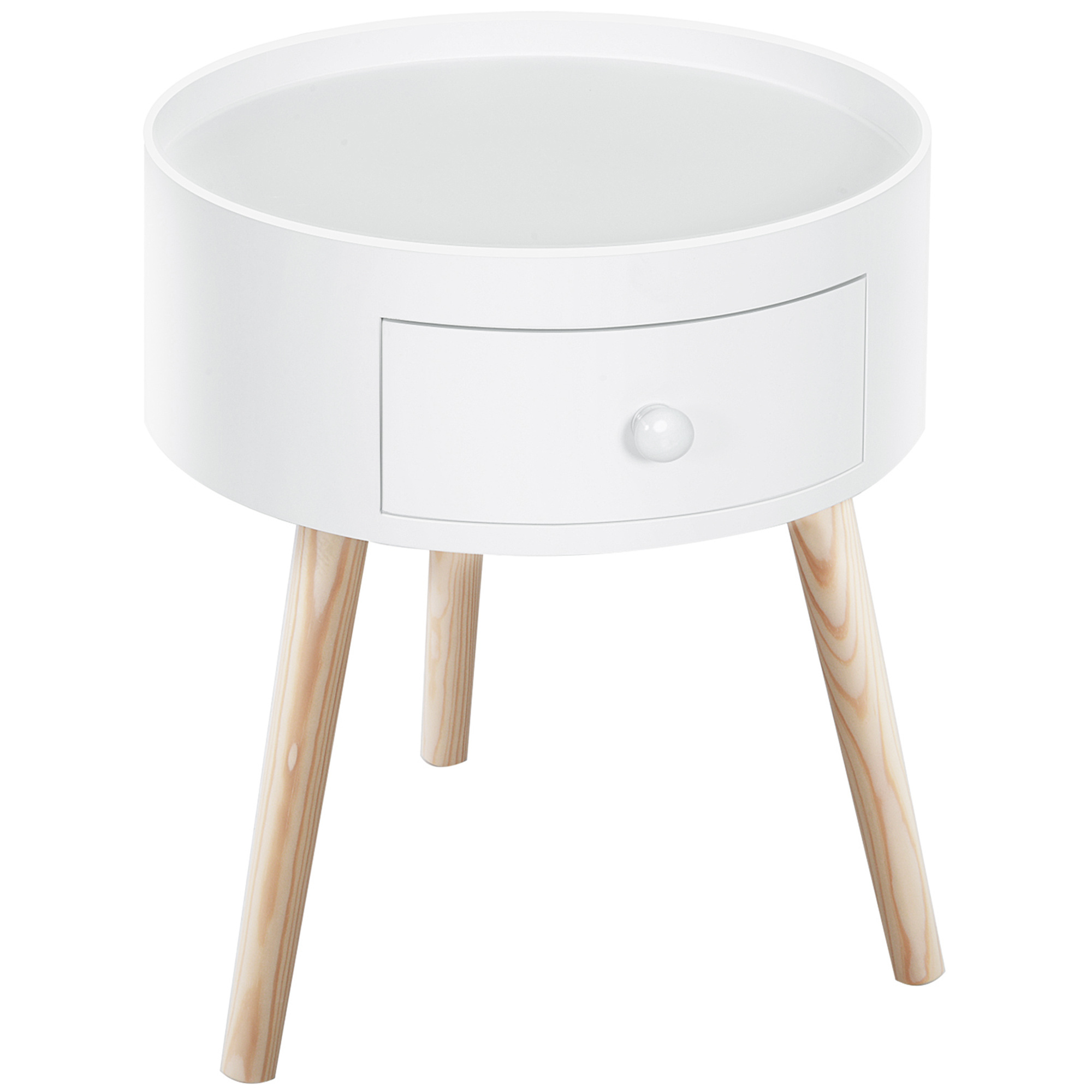 TEMU HOMCOM Table basse - table de chevet - table de nuit ronde - design scandinave table d'appoint bout de canapé avec tiroir pieds effilés inclinés