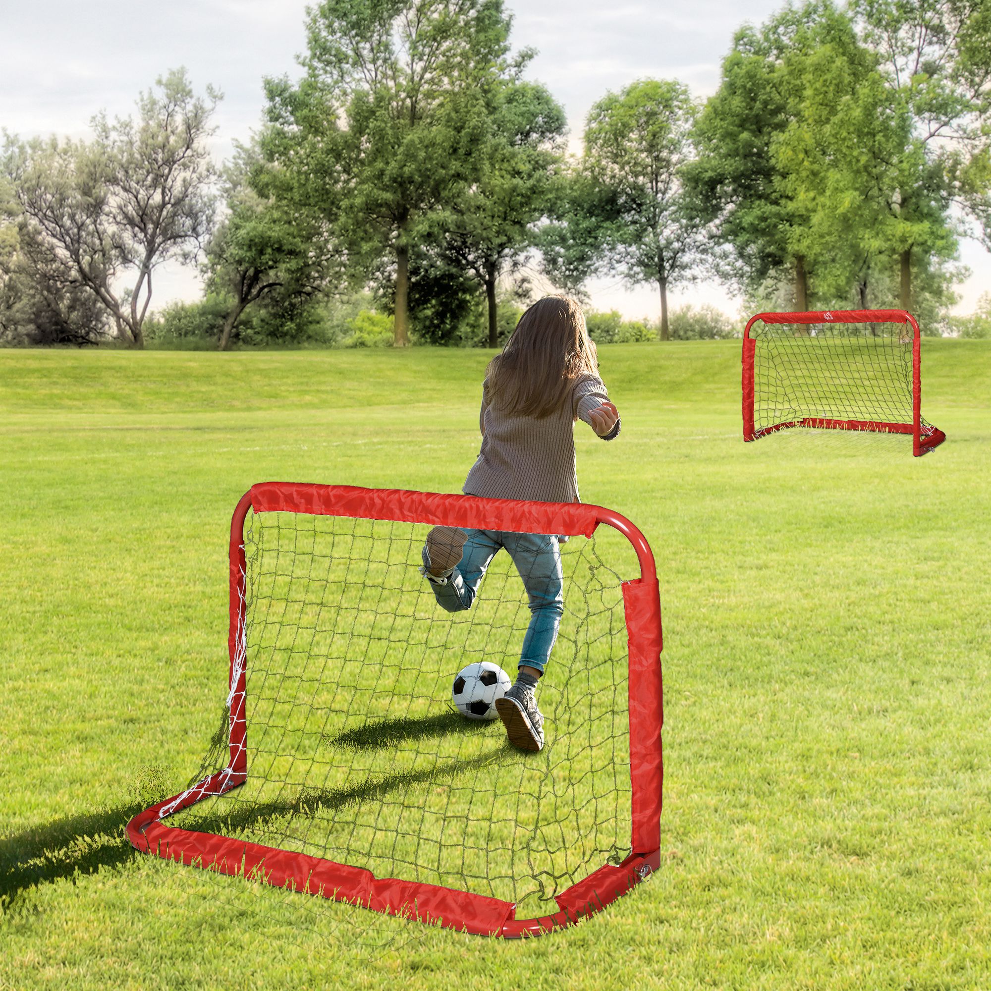 Image of Football Goal 2pcs Set, Collapsible Football Goals With Metal Frame For Kids And Adults, Garden, 90 X 36 X 60 Cm, Red