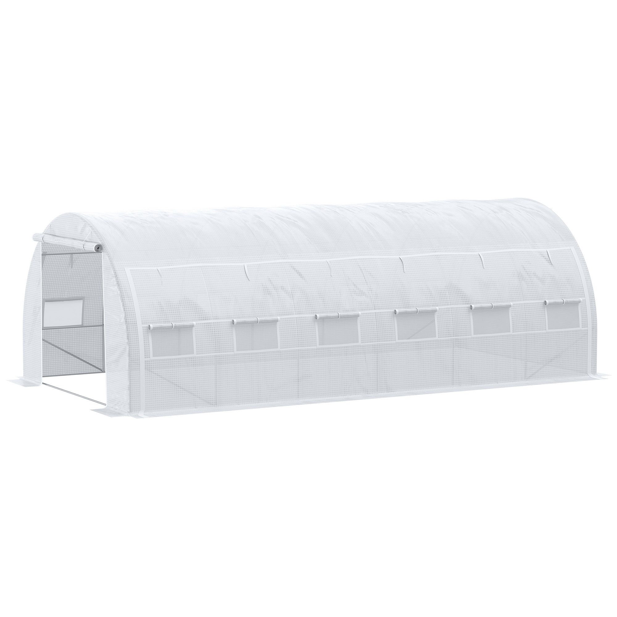 E-shop Outsunny Garten-Gewächshaus 18 m dim. 6L x 3l x 2H m mit Tür + ausziehbaren Seitenwänden mit Reißverschluss, 12 Fenstern, PE-Stahl mit hoher