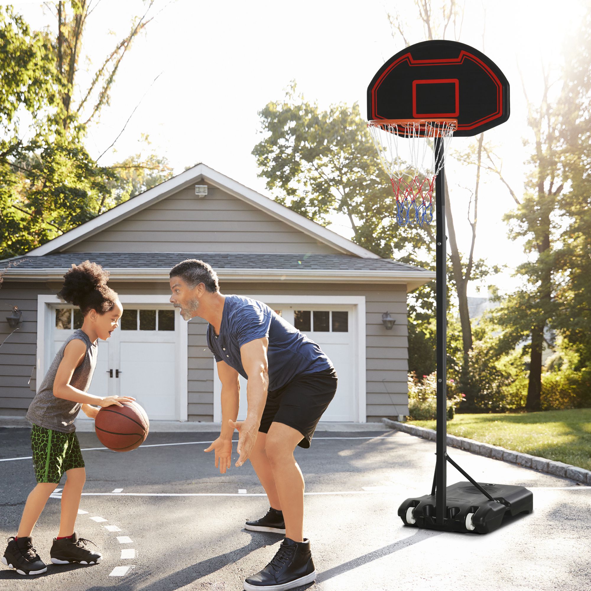 Image of Homcom Basketball Stand With Wheels 195-250cm Height Adjustable Basketball Hoop With Stand Basketball Stand Suitable For 8-14 Years Black
