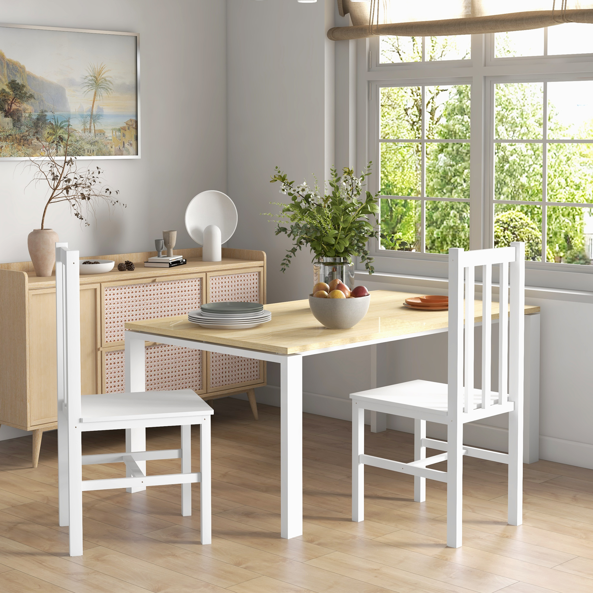 Image of Homcom Dining Chairs, Set Of 2 Kitchen Chair, Dining Chair With Backrest, Living Room Chair For Kitchen, Dining Room, Load Capacity Up To 120 Kg, Pinewood, White