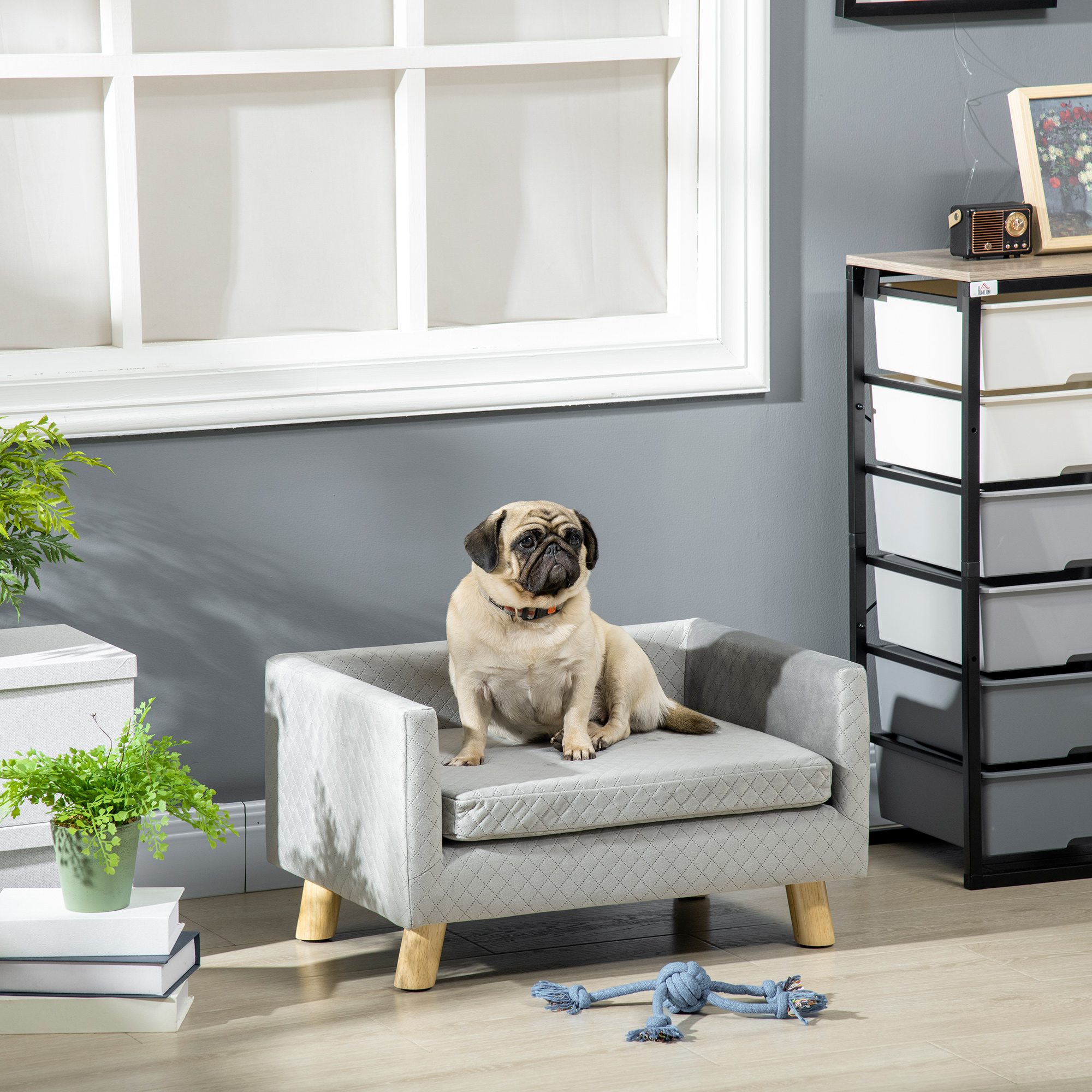 Sofa Bed Couch With Backrest, Wooden Legs, And Cushions, Soft Padded Cat Sofa For Small Dogs, 64 X 45 X 36 Cm, Dark Grey