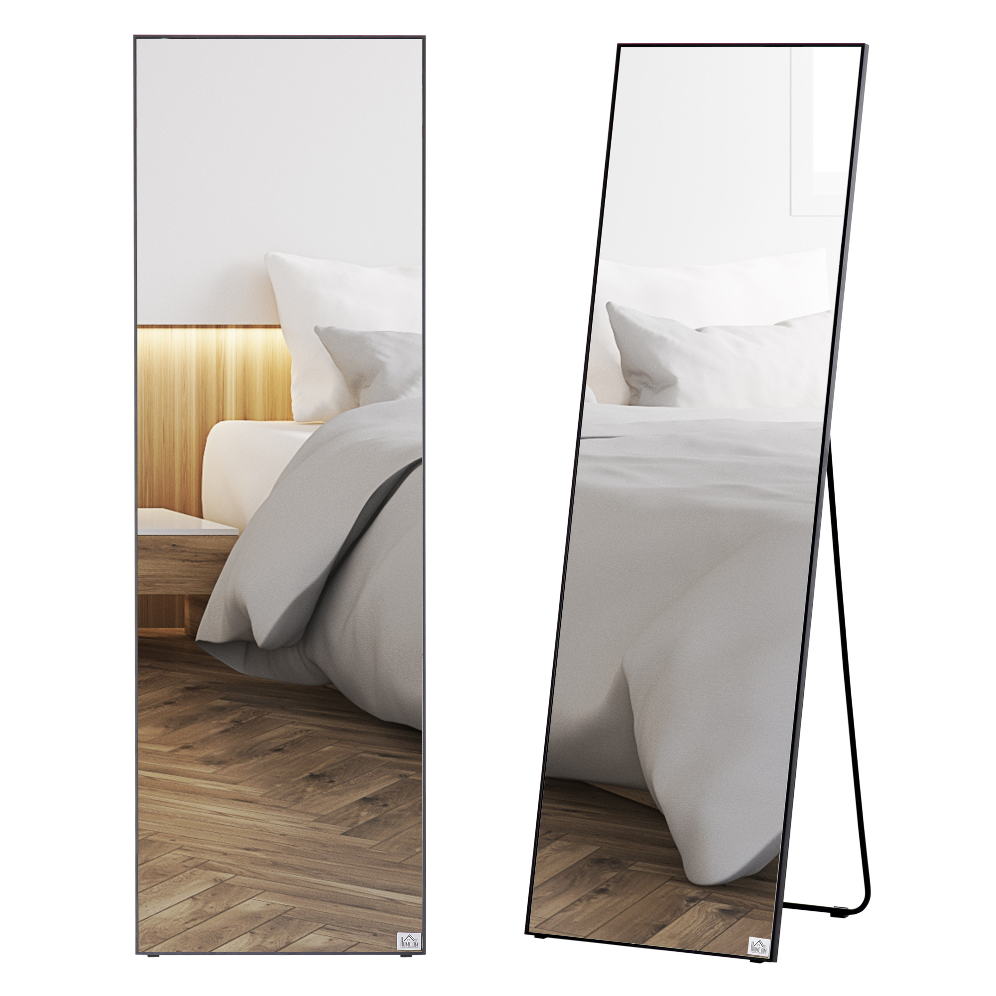 TEMU HOMCOM Espejo de Pie Cuerpo de Aleacion de Aluminio Espejo de Pared con 2 Formas de Uso Forma de Rectangular para Pasillo Dormitorio Salon