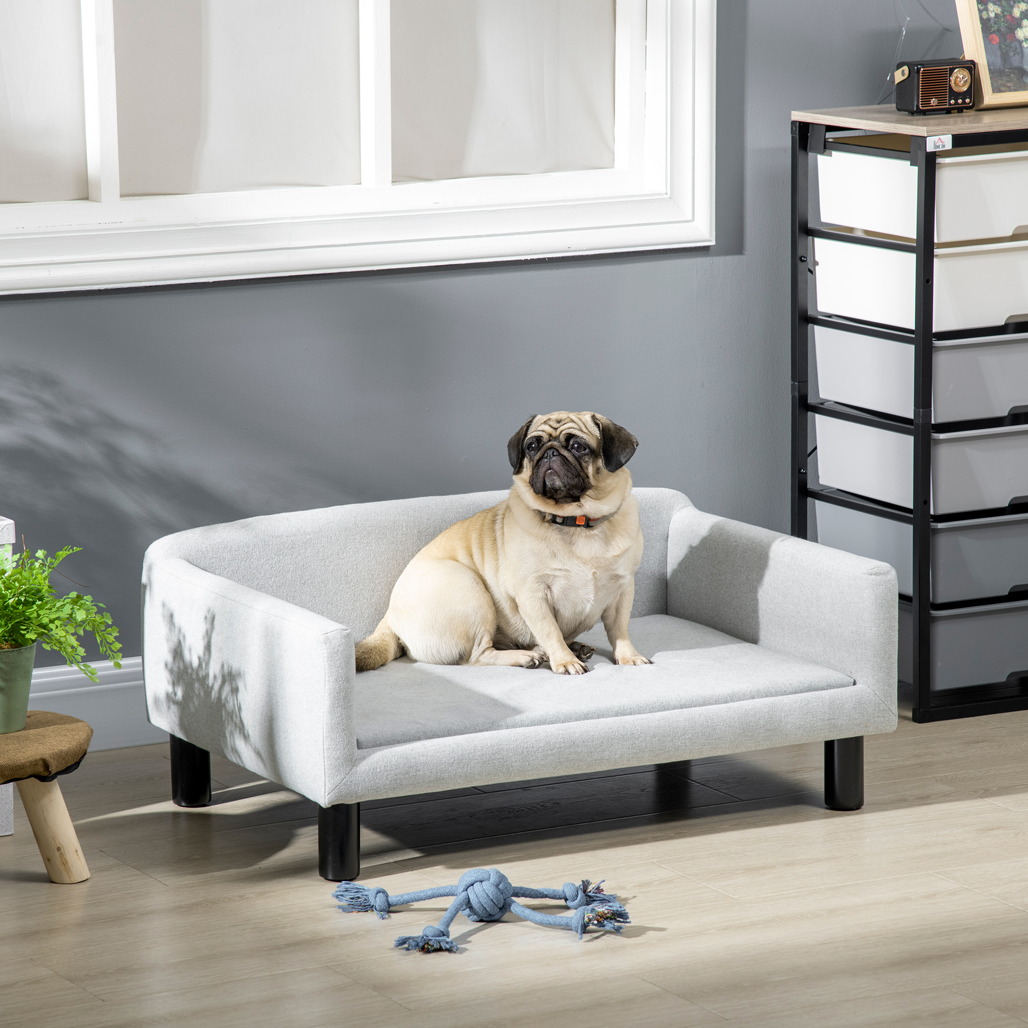 Sofa Bed With Backrest, Wooden Legs, Cat Couch For Medium Dogs, 82 X 54 X 36 Cm, Light Gray