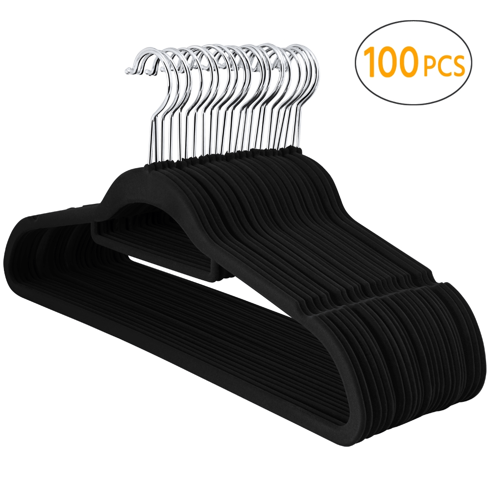 

100pcs Velvet Hanger Suit Hanger With Non-slip Surface Jacket Hanger With 360 Swivel Hook