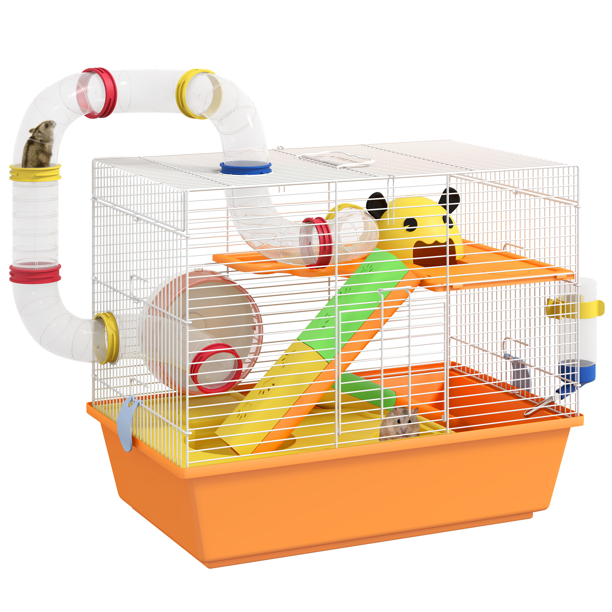 TEMU Hamster Cage, 3 Tiers Gerbil Cage For Dwarf Hamsters With Tubes, Exercise Wheel, Ladder, Water Bottle, Dish, Hut, Top Handle, 45 X 28 X 37cm -
