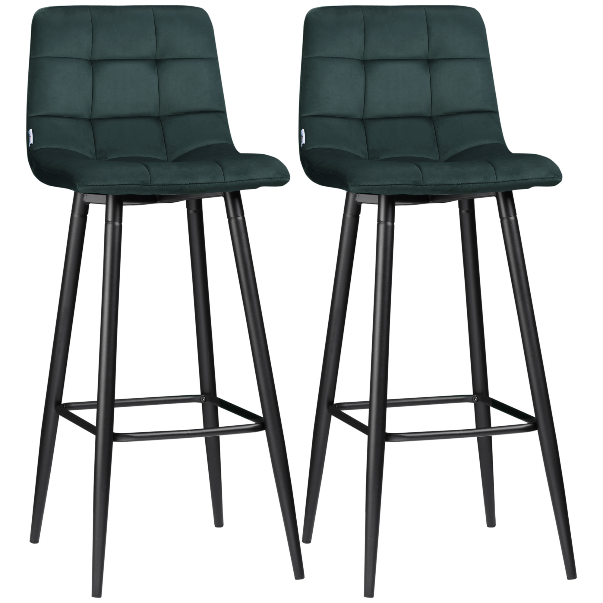 TEMU HOMCOM Lot de 2 tabourets de bar design surface en velours capitonné et pieds en acier avec -pied hauteur 105 cm - vert foncé