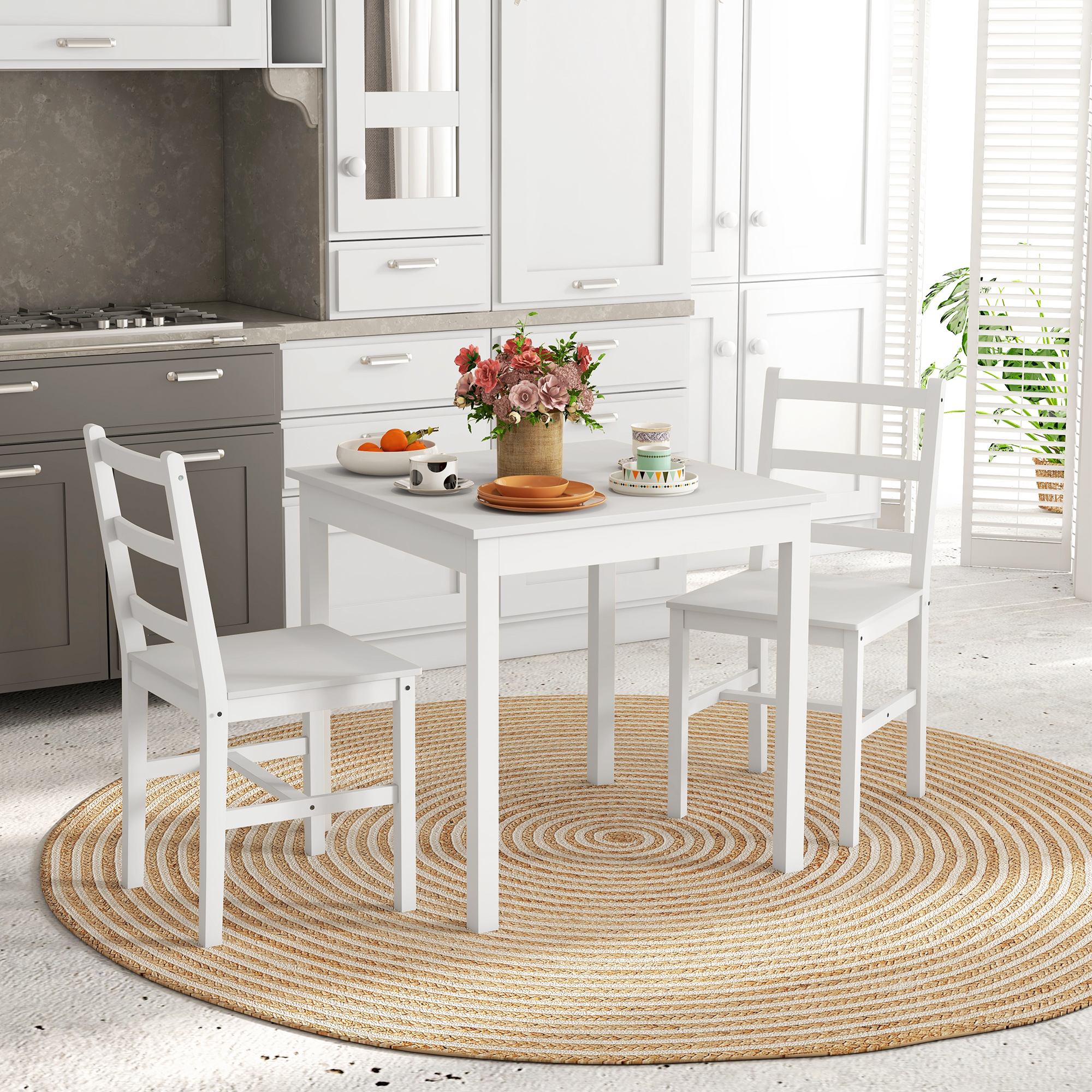 Dining Group Dining Table With 2 Chairs Space- Dining Set Sitting Group Kitchen Table Set For Dining Room, Kitchen White