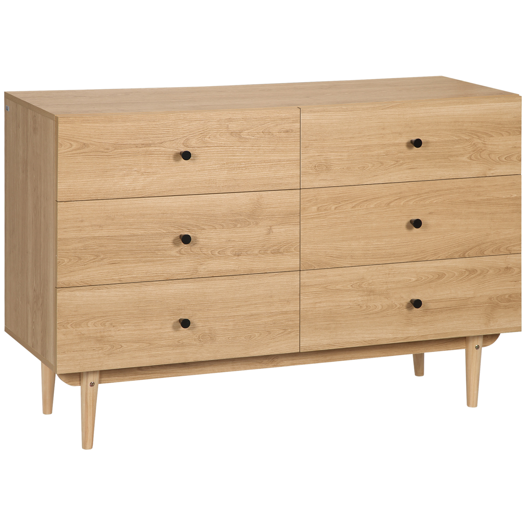 TEMU HOMCOM Commode 6 tiroirs meuble de rangement pieds en bois 120 x 40 x 80 cm couleur bois