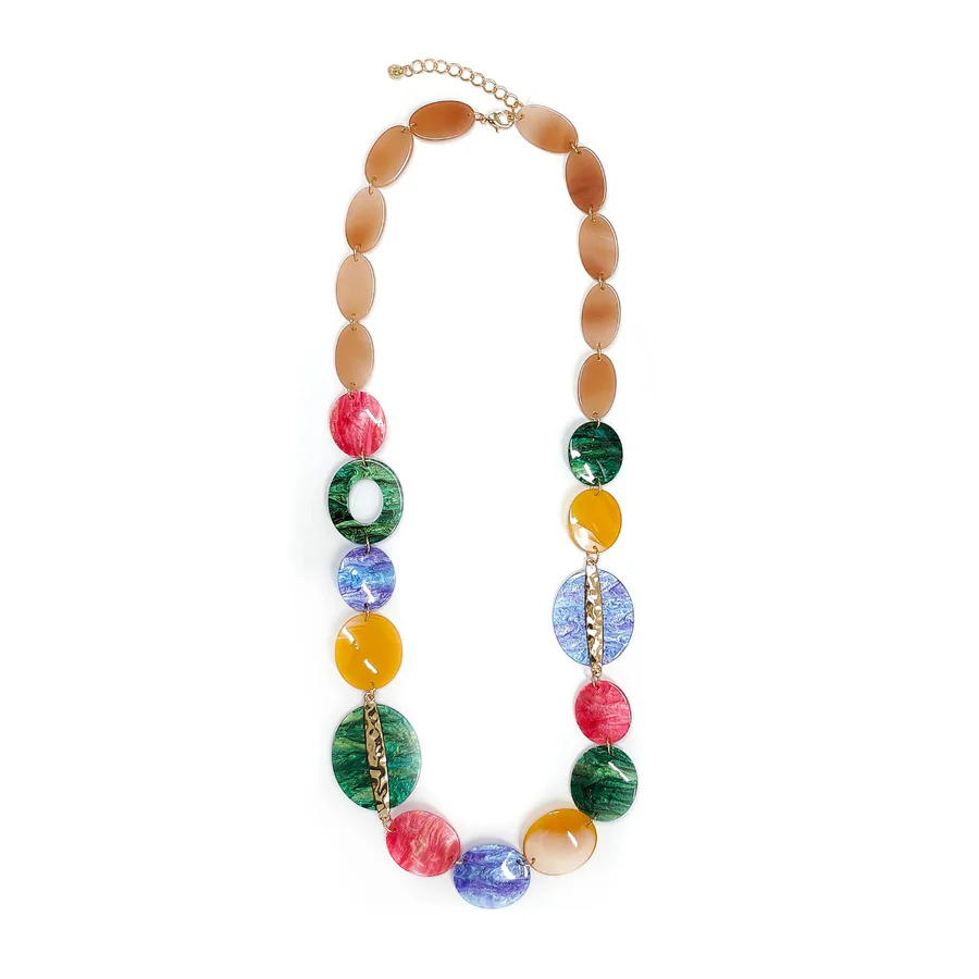 Chunky Round Beaded Necklace Long Acrylic Bold Statement Colorful Jewelry