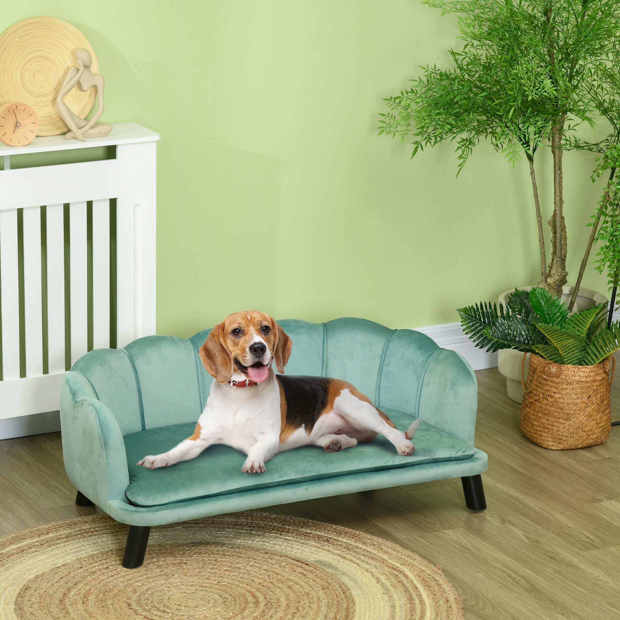 Image of Dog Sofa, Dog Couch, Washable Cover, Pet Sofa With Backrest And Wooden Legs, Cat Sofa, For Medium-sized Dogs Kg, Green