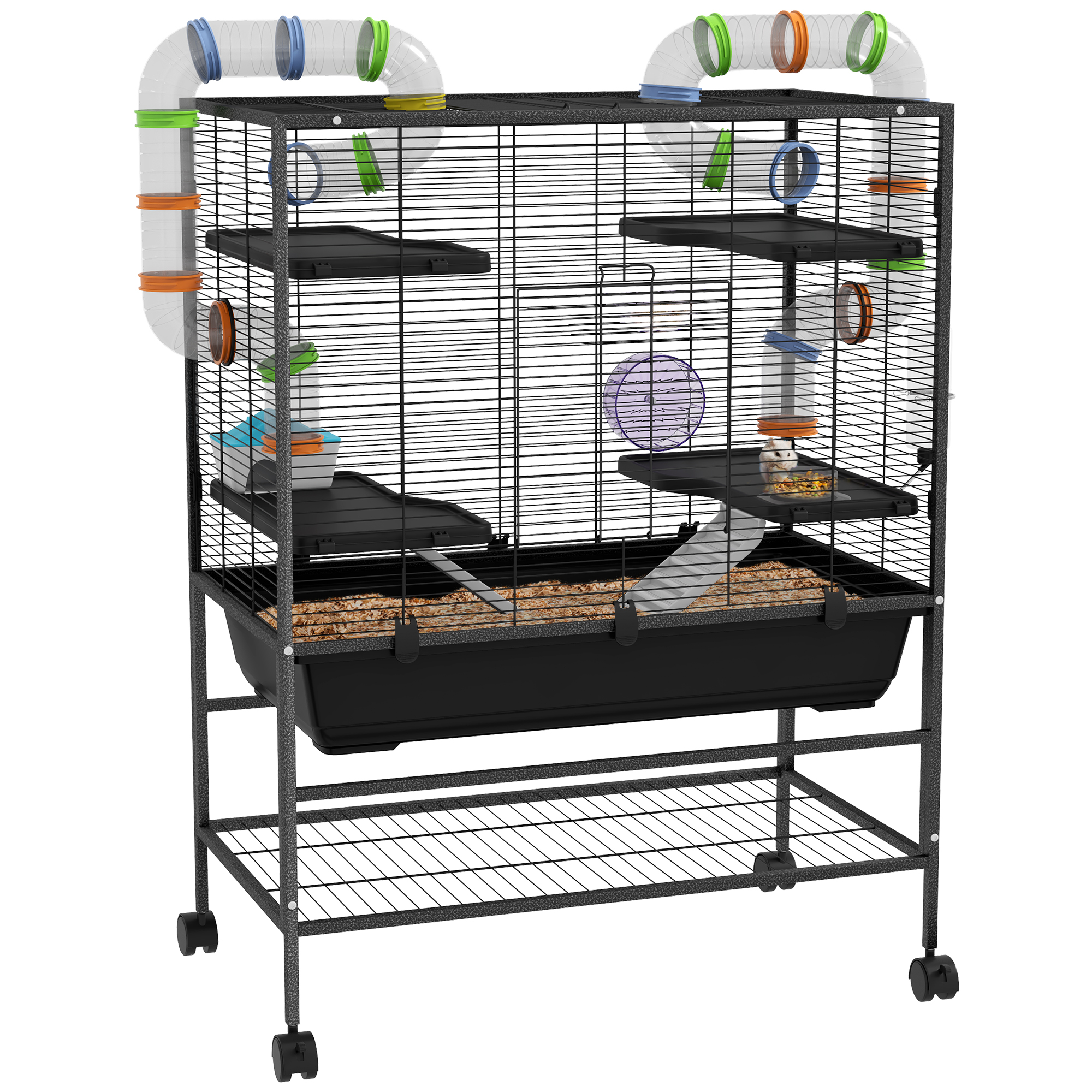 TEMU Large Hamster Cage, Rat Cage With Wheels, Tubes, Storage Shelf, Ramps, Running Wheel, Food Dish, Water Bottle, For Gerbils, Hamster, Hamster -