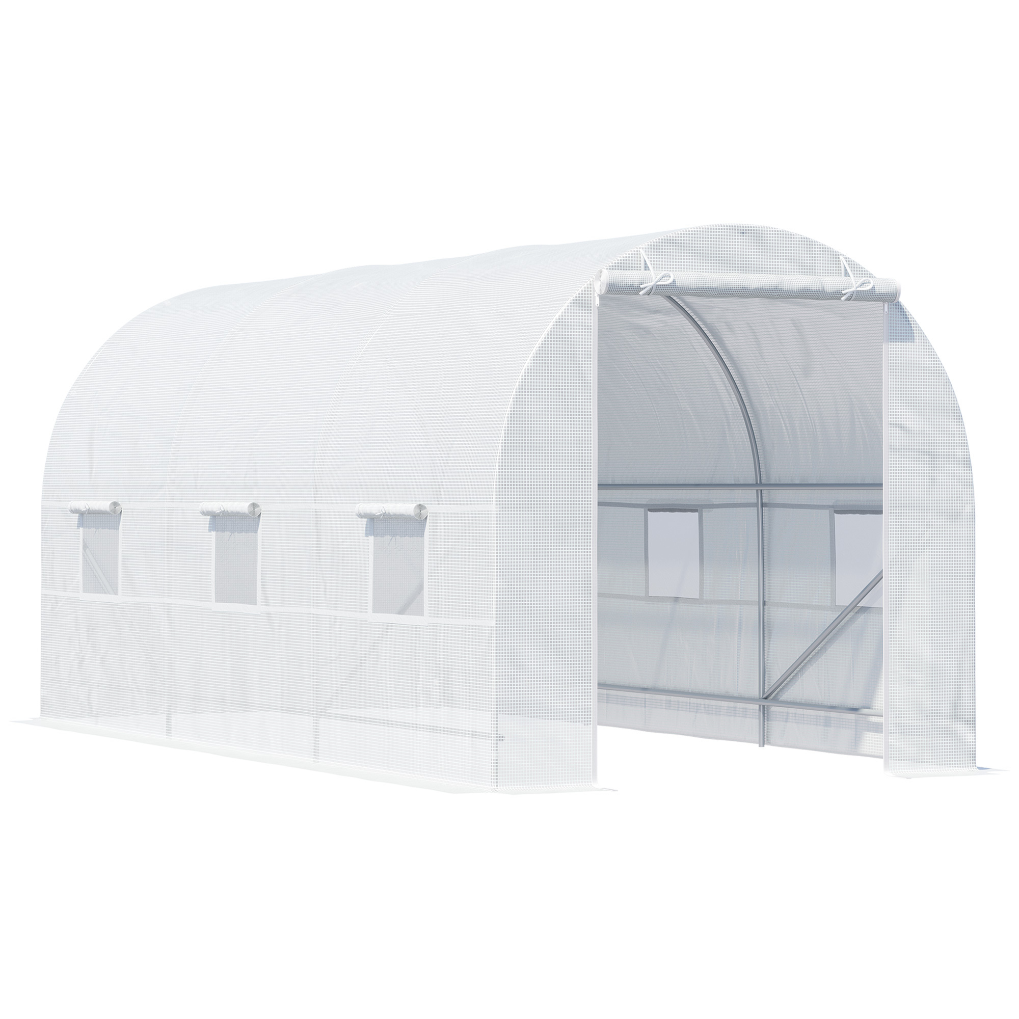 TEMU Outsunny Serre de Jardin Tunnel Surface Sol 9 m 4.45L x 2l x 2H m châssis Tubulaire renforcé 18 mm 6 fenêtres Blanc