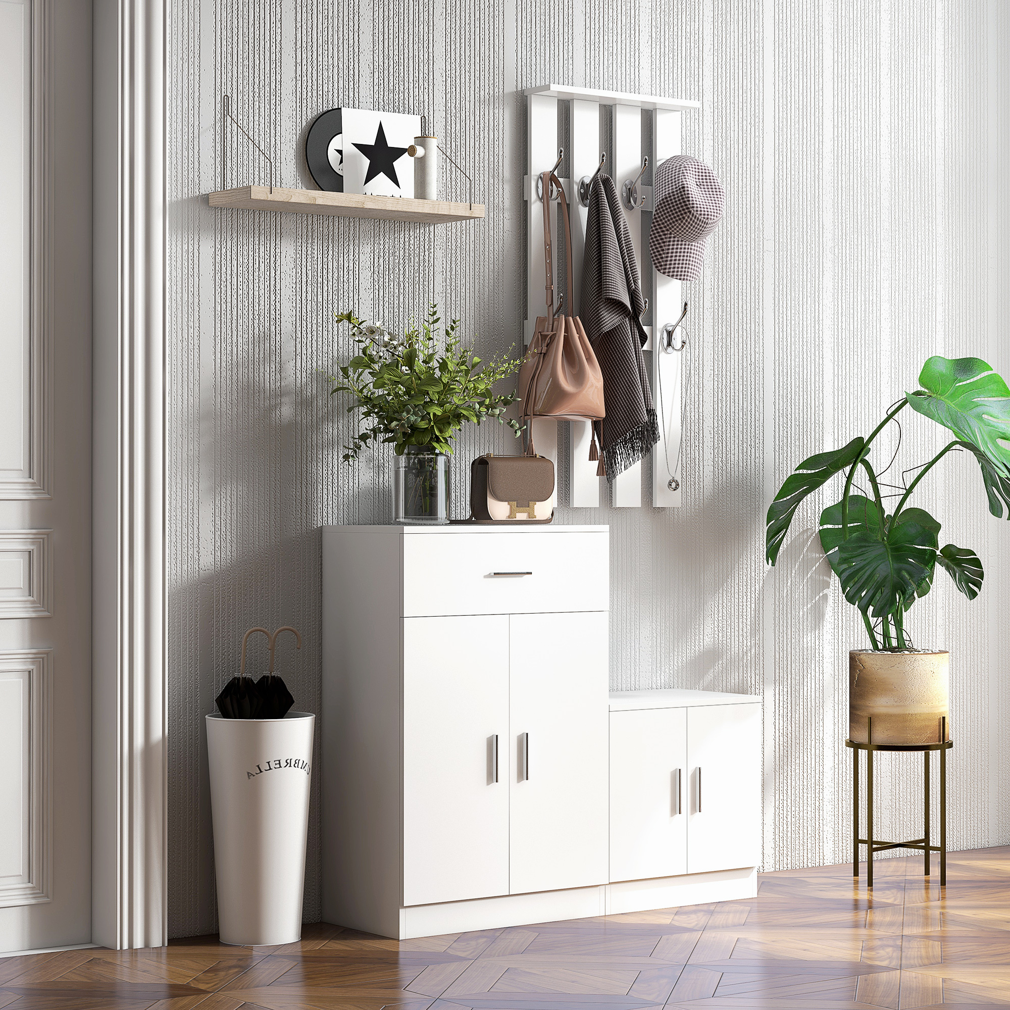 Homcom Shoe Rack With Combination Coat Rack For Entryway And Bedroom Wood 100x32x187cm White