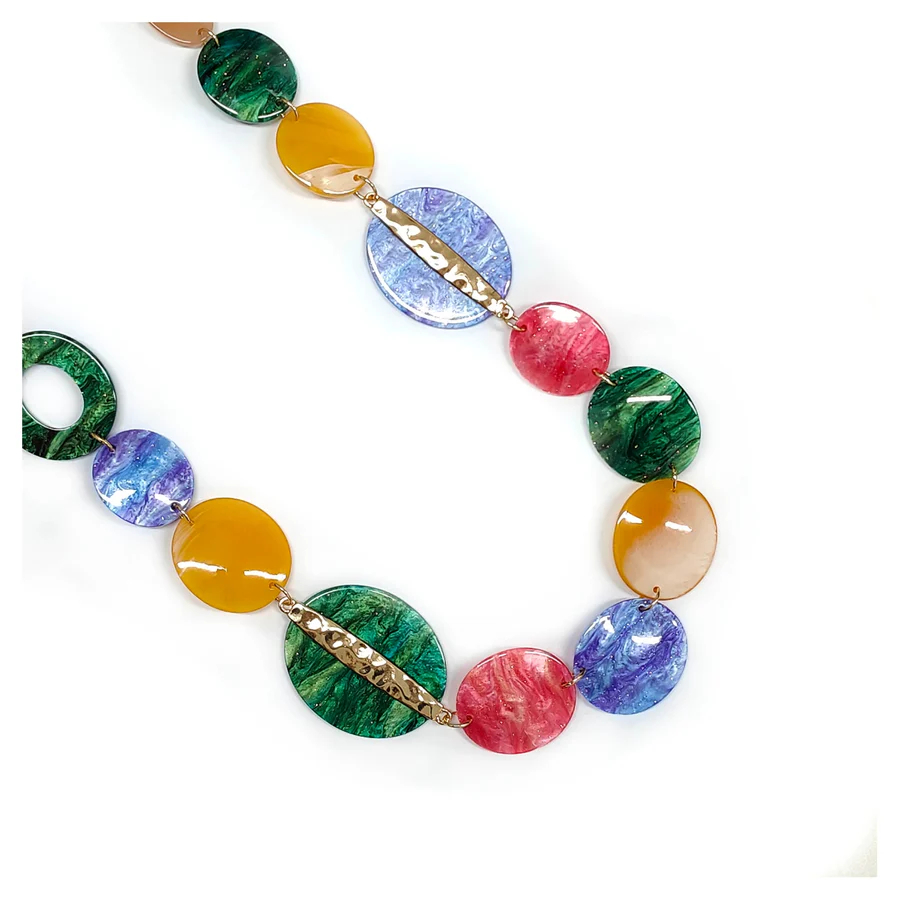 Chunky Round Beaded Necklace Long Acrylic Bold Statement Colorful Jewelry