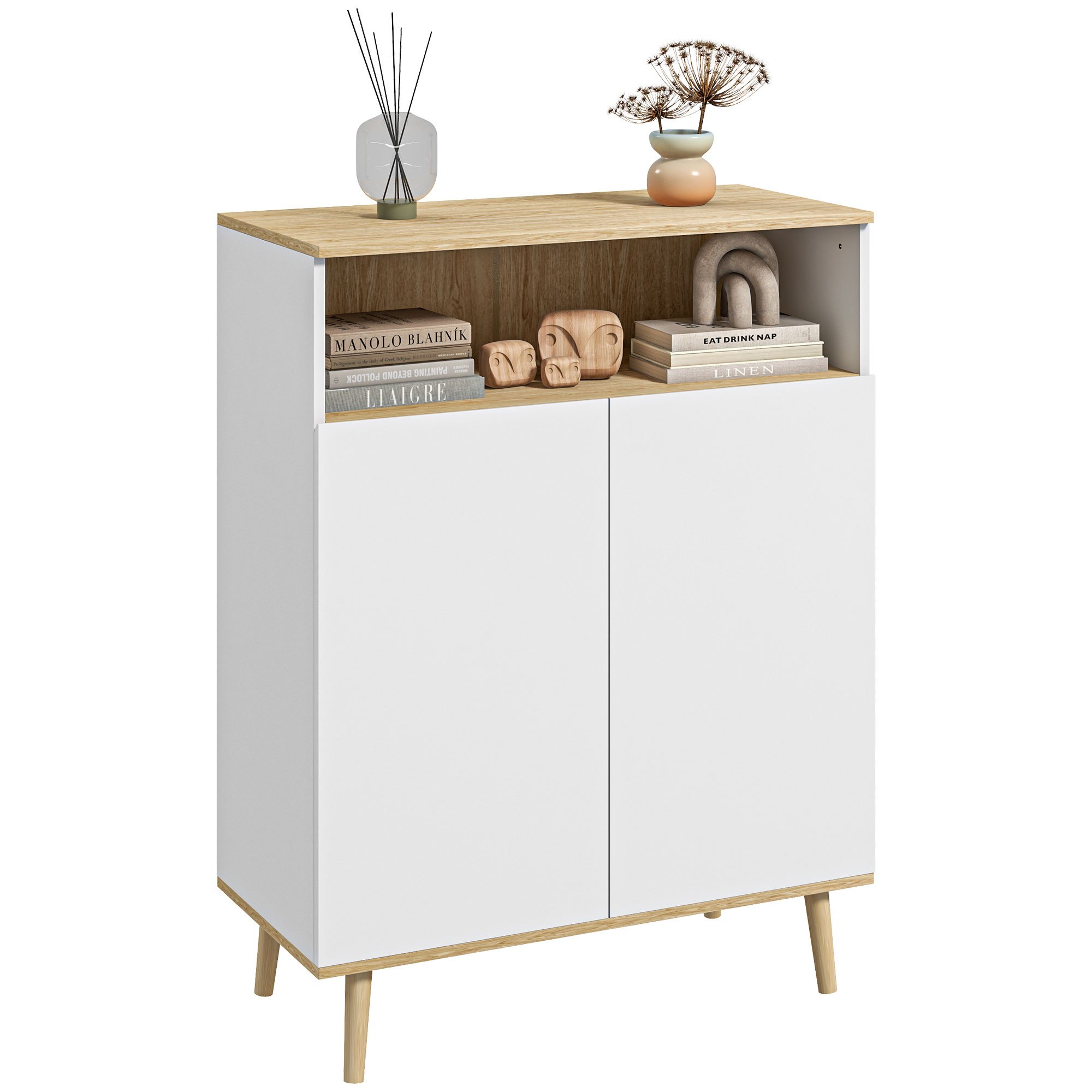 TEMU Armadio per HOMCOM, buffet con ripiano regolabile, armadio a 2 ante, 80 x 38 x 102 cm, design scandinavo, gambe in legno massello, finitura e